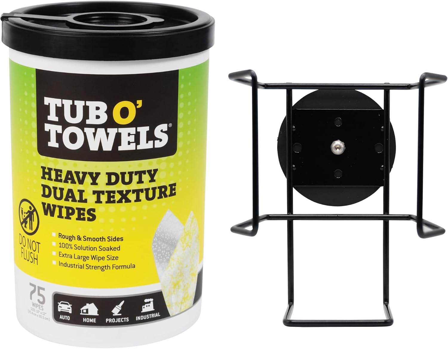 Tub O' Towels Heavy-Duty Dual Texture Wipes, 75 Count Bundle with Magnetic Bracket Bundle​​