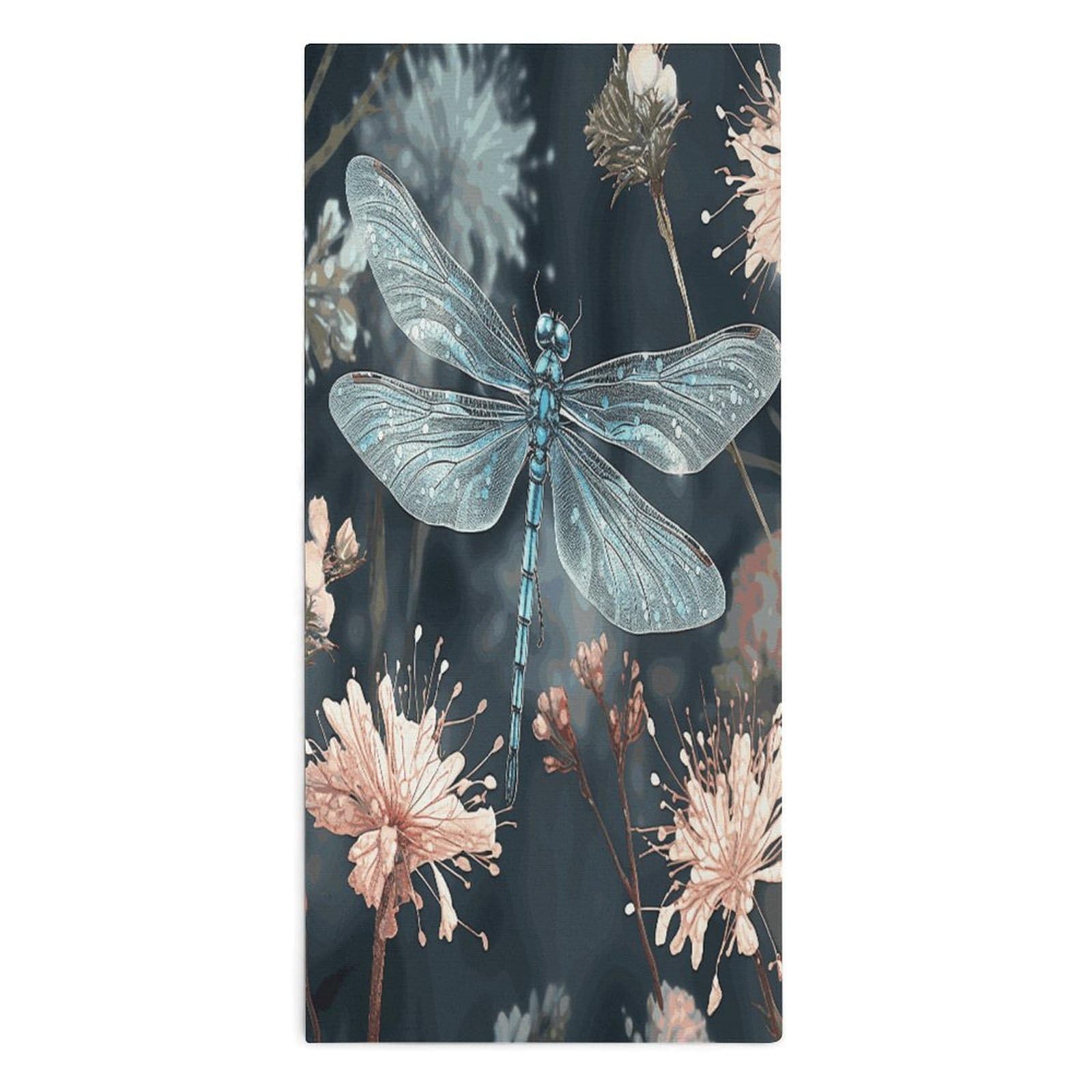 Fodpand Style Dragonfly Flower Microfiber Towels, Decorative Bath Towel Soft & Lightweight, Hand Towels Multipurpose Use For Bathroom, Pool, Gym, Spa, And Hotel Use