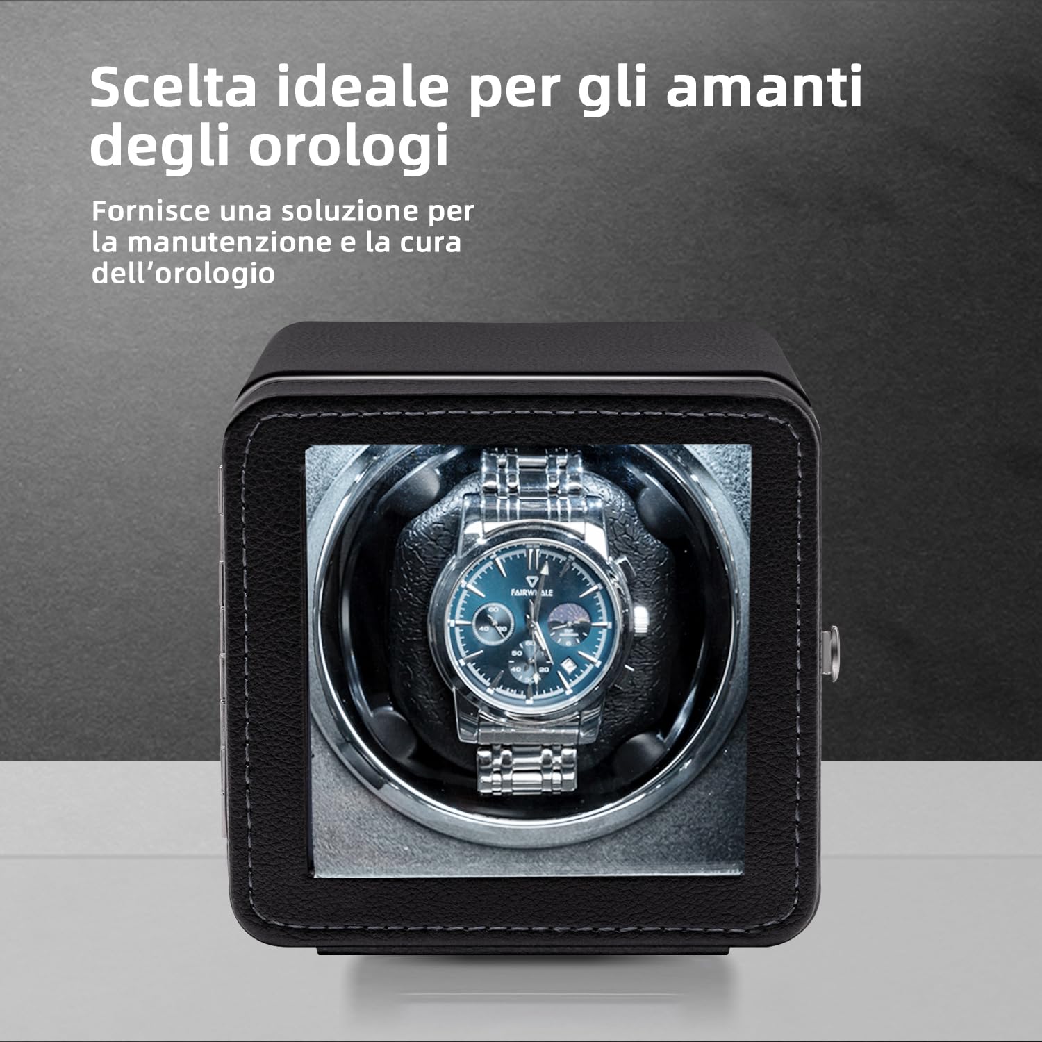 Mcbazel Carica Orologi Automatico Rotante, Elegante Scatola Carica Orologi Automatica Singola con Motore Silenzioso, 4 Modalità di Rotazione, Scatola Rettangolare in Pelle PU con Luce LED – Nero