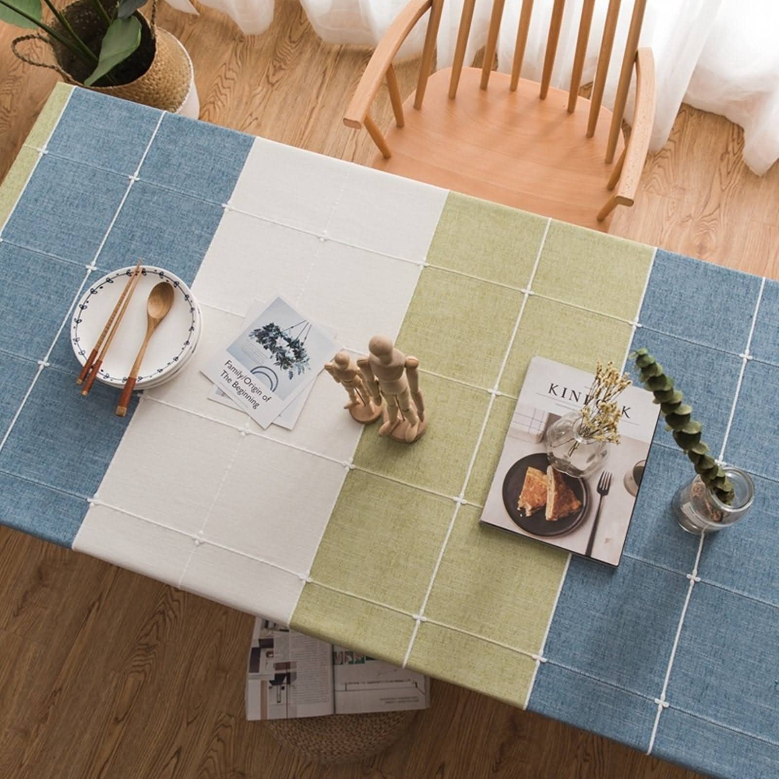 Set di tovaglie pasquali colorate, in poliestere fresco per sala da pranzo, artigianato e decorazione, blu e verde, 120 x 120 cm, perfetta per feste primaverili