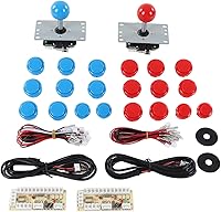 Vista 5 de Kit de bricolaje de juegos de arcada para 2 jugadores, 2 cabezales de bola, joystick y junta, botón de 16 x 30, 4 x 24 botones, 2 cables