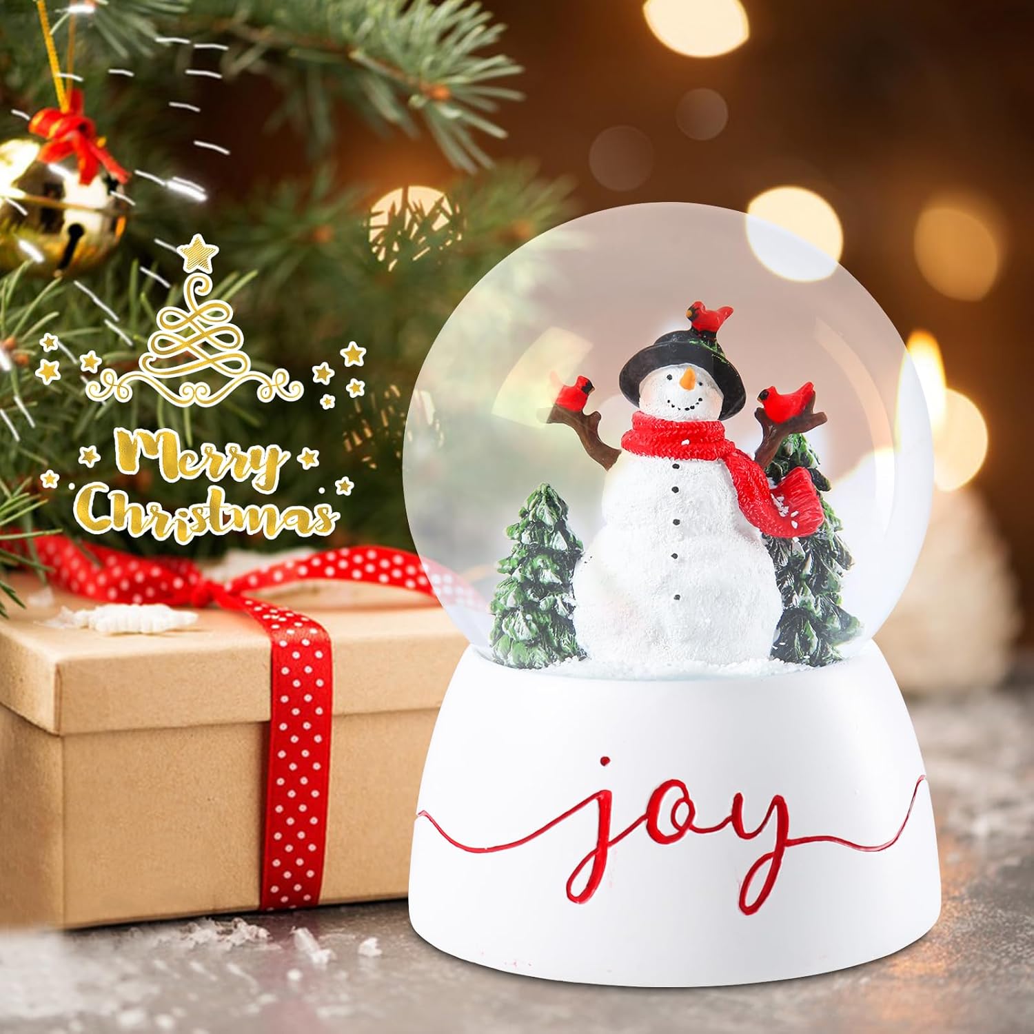 MUMTOP Christmas Snow Globes, Snowman Snow Globes with Red Cardinal and Music Lighted Swirling Glitter Clockwork Water Globe for Home Chapel Christmas Indoor Decorations