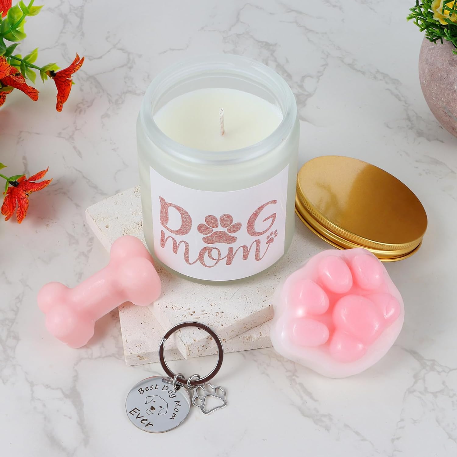 Dog Mom Gifts for Women Best Dog Mom Gifts Dog Gift Basket Cool Gifts for Dog Lovers Include Canvas Tote Bag Glass Cup Keychain Socks Candle Soap Gift Card for Birthday Christmas Mothers Day - Image 4