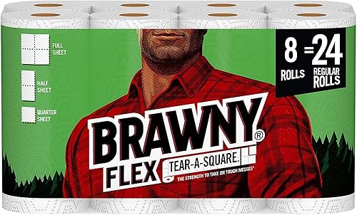 Miniatura 12 de Brawny Toallas de papel flexibles, 8 rollos triples = 24 rollos regulares, rasgar-a-cuadrado, 3 opciones de tamaño de hoja, hojas de tamaño cuarto