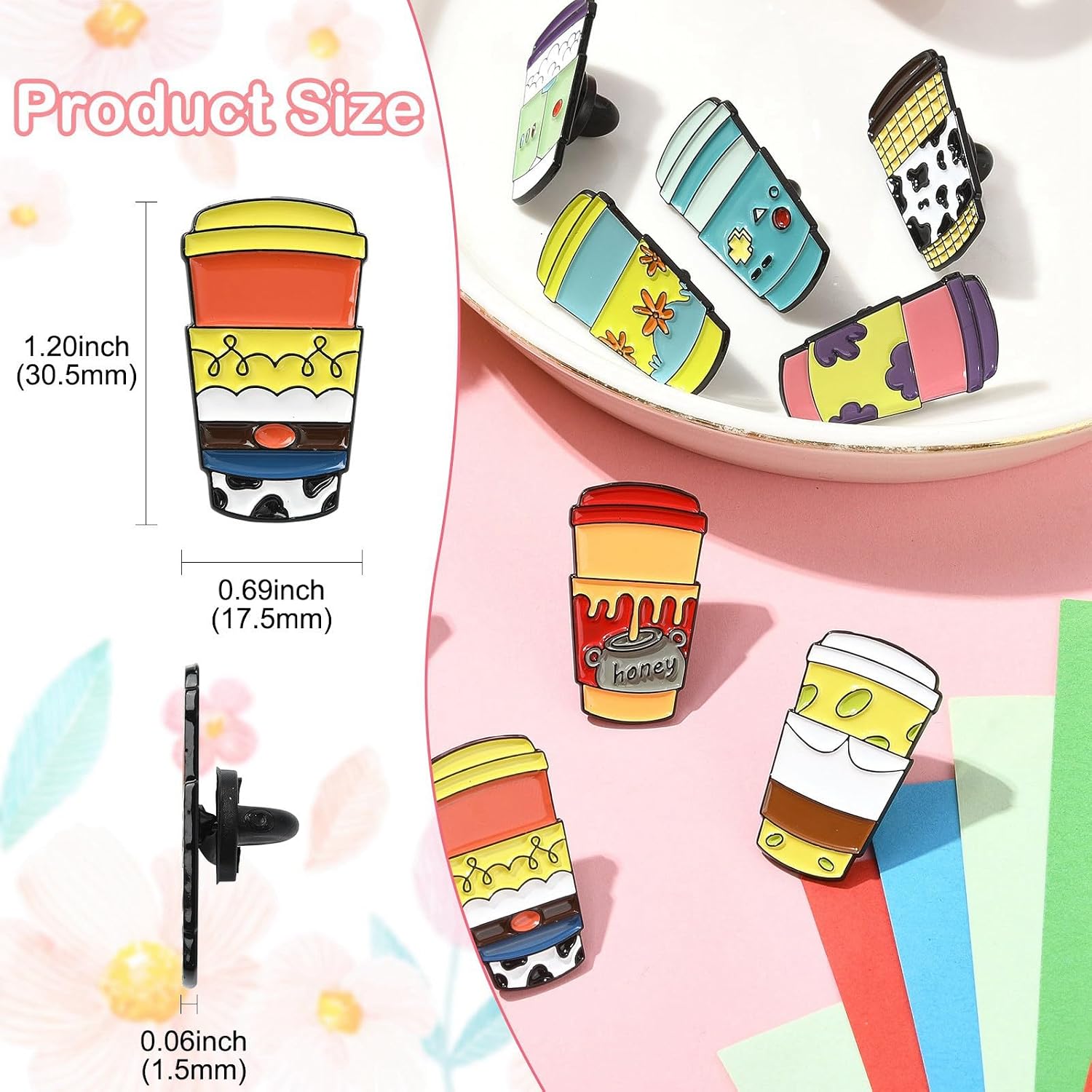 9 pcs 9 Colors Milk Tea Theme Alloy Enamel Brooches Pins Bubble Cup Drink Cartoon Food Lapel Pins for DIY Jewelry Clothes Backpack Hats Jackets Badge Craft image 2