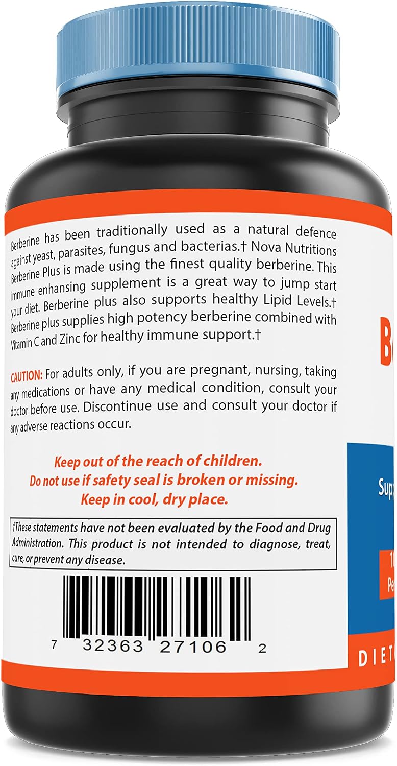 Nova Nutritions Berberine Plus 1000 mg per Serving (Non-GMO) 120 Capsules