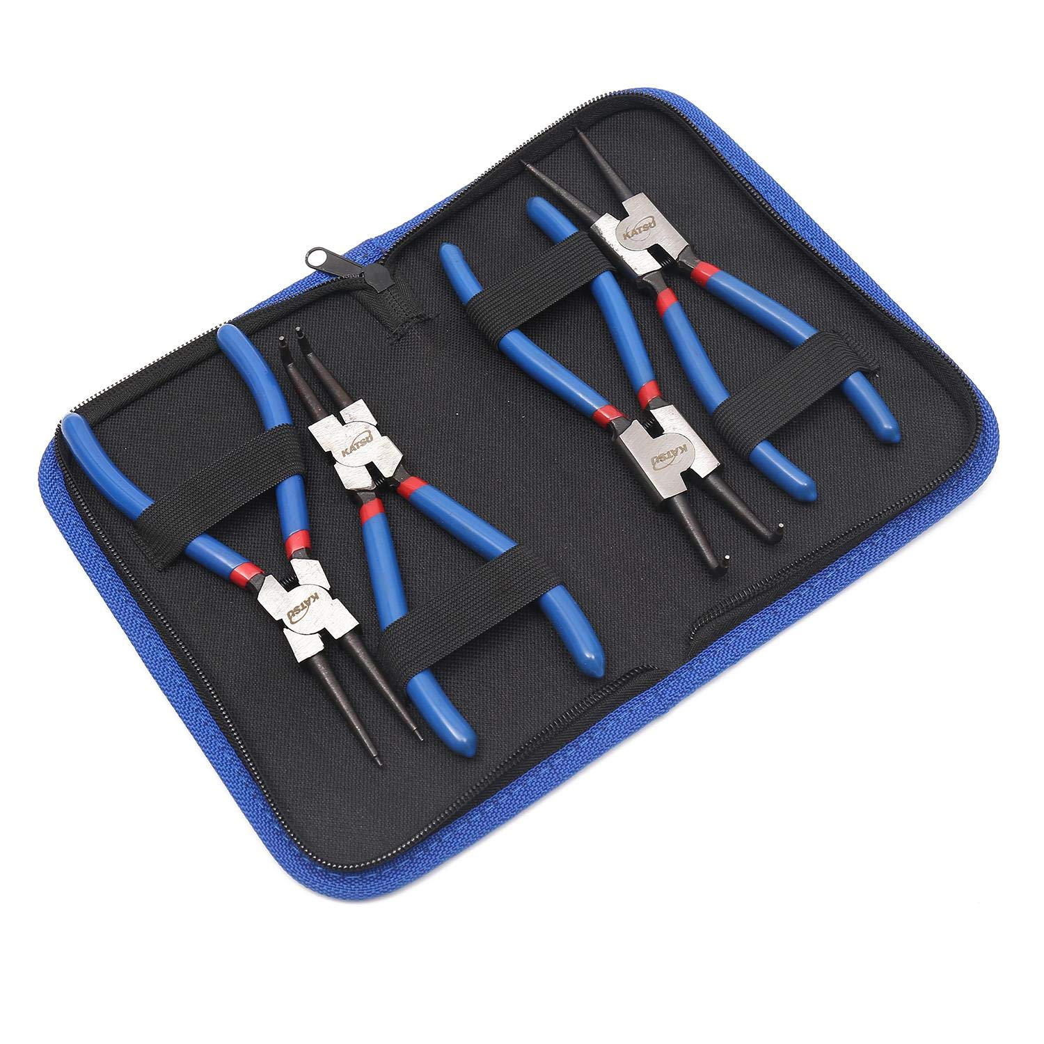 RAVN HAMAN 4 X Pinze Per Anelli Di Sicurezza 175 Mm Rosso - Pinze Per Anelli Elastici Con Punte Precise - Pinza Seeger Con Manici Antiscivolo - Pinze Divaricatrici Con Custodia