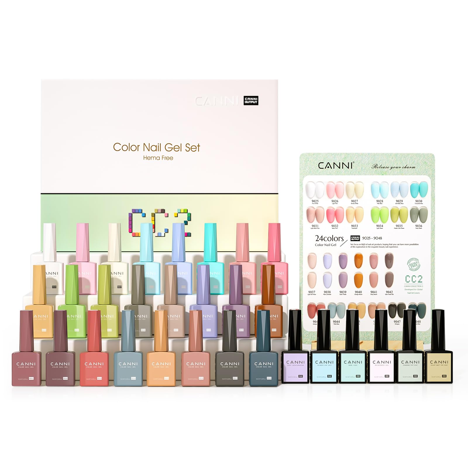 CANNI CC2 Gel Nail Polish Set, 30 Pcs 9ml White Pink Nude Blue Pastel Gel Polish Kit Soak Off LED Natural Nail Polish Set Nail Art Starter Manicure Salon DIY at Home