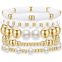 Chunky Gold Beaded Stack Bracelets Beads Ball Cross Colorful Statement Bracelets Set for Women