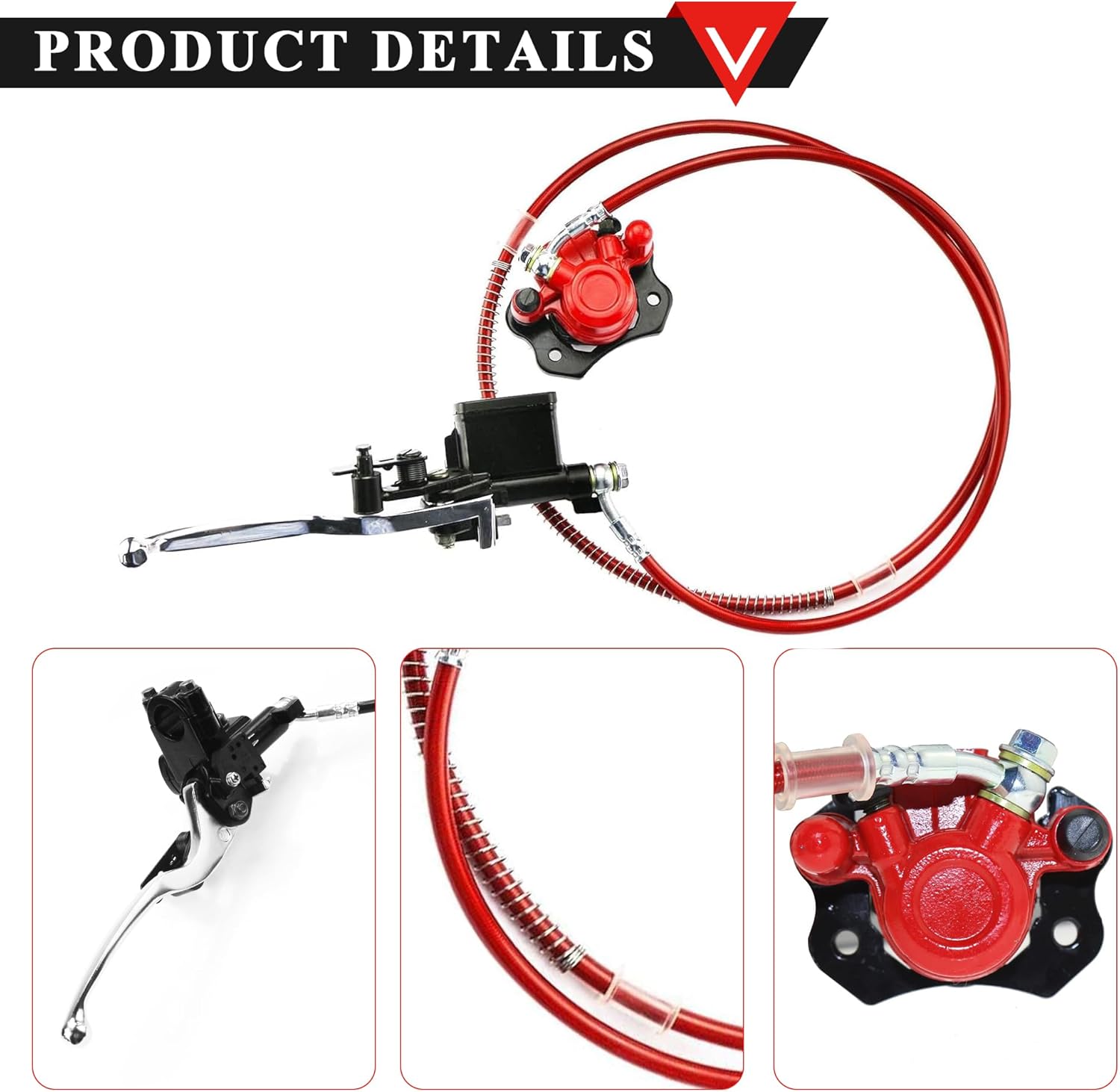 PRO BAT Left Hydraulic Brake Assembly with Brake Master Cylinder Caliper for 50cc 70cc 90cc 110cc 125cc Taotao Buyang Coolster Baja Chinese Mini Kids Quad Bike ATV 4 Wheeler, Red