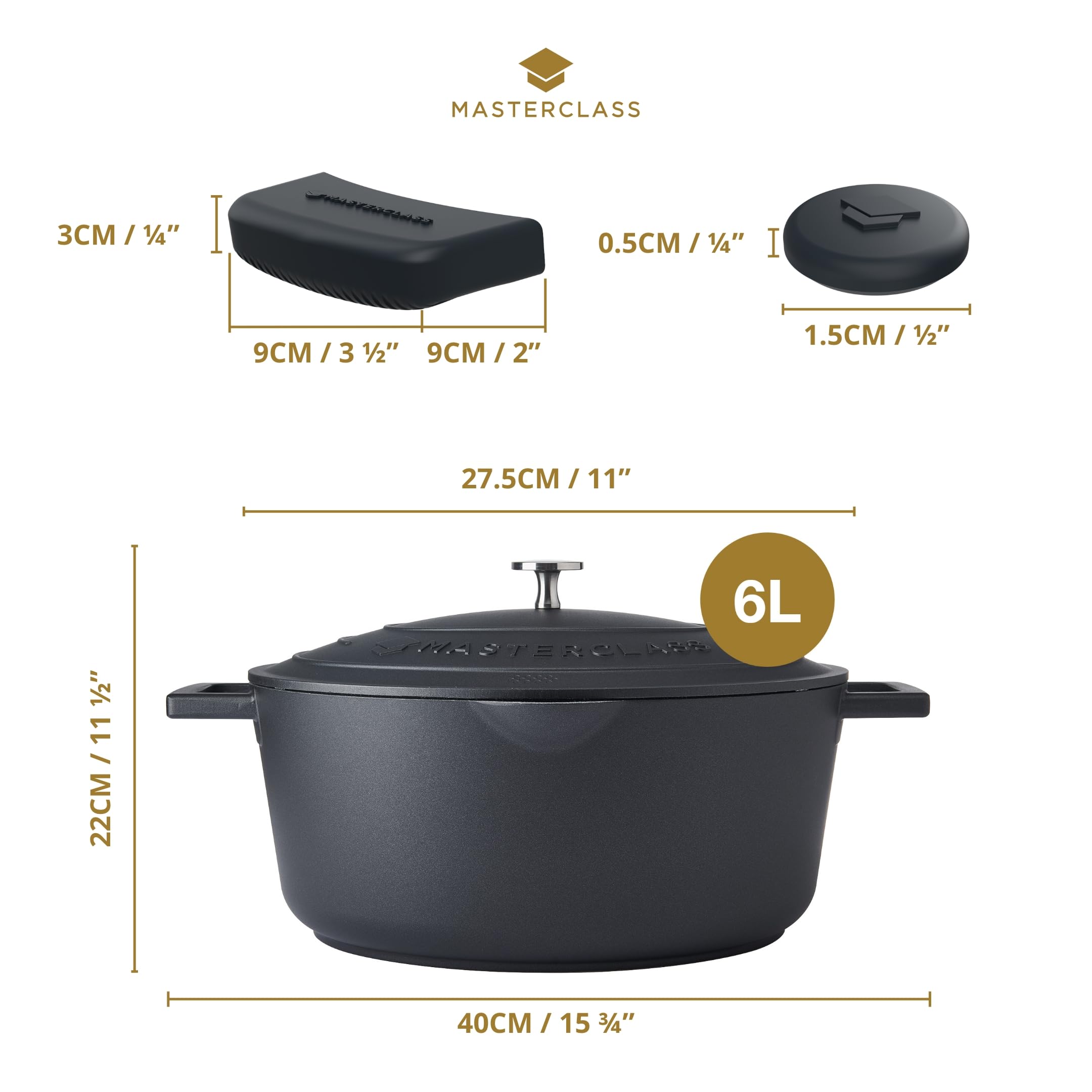 MasterClass Plat à Four Ovale en Fonte d'Aluminium avec Couvercle Automatique Plus Léger Que la Fonte, Noir, Verse Facilement la Sauce de la Cuisinière au Four, pour Mijoter Longtemps,30 cm, 6 l