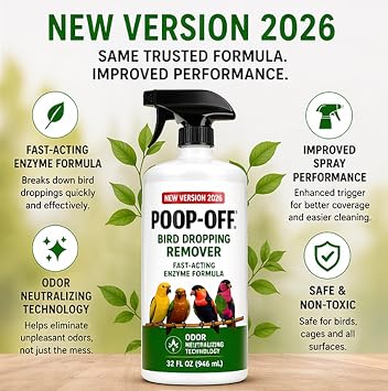 Bird Dropping Remover Spray, 32 oz Fast-Acting Cleaner for Bird Cages, Surfaces & Fabrics, Updated Packaging