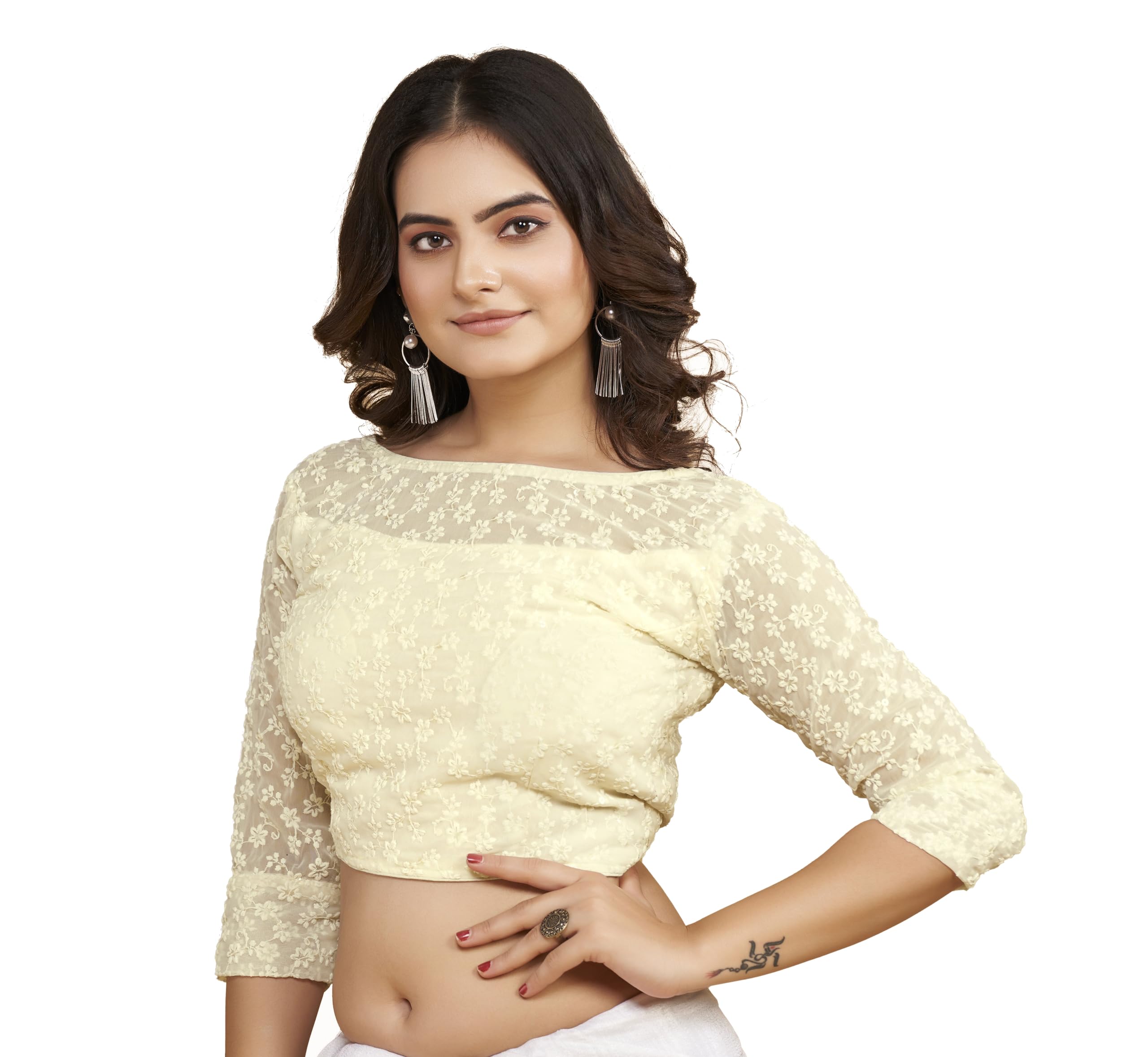 Pujia Mills Blouse For Women Blouse Readymade Stylish Design Blouses For Women Readymade Blouse For Women Stylish Fancy Blouse Stitched Blouse For Women Saree Blouse Off White Blouse Readymade