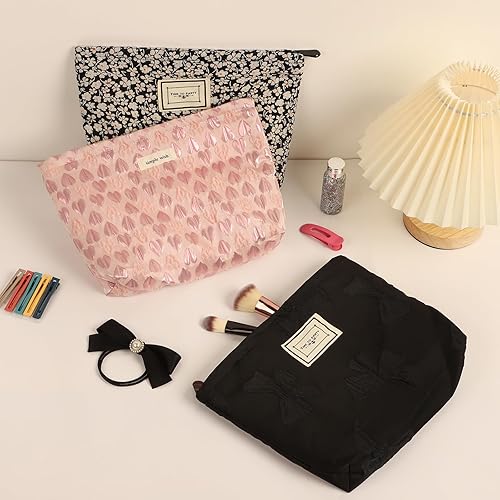 Miniatura 6 de Sightor Bolsa de maquillaje estética, bolsa de cosméticos de gran capacidad, bolsa de maquillaje floral de lona, bolsa de viaje, bolsa de