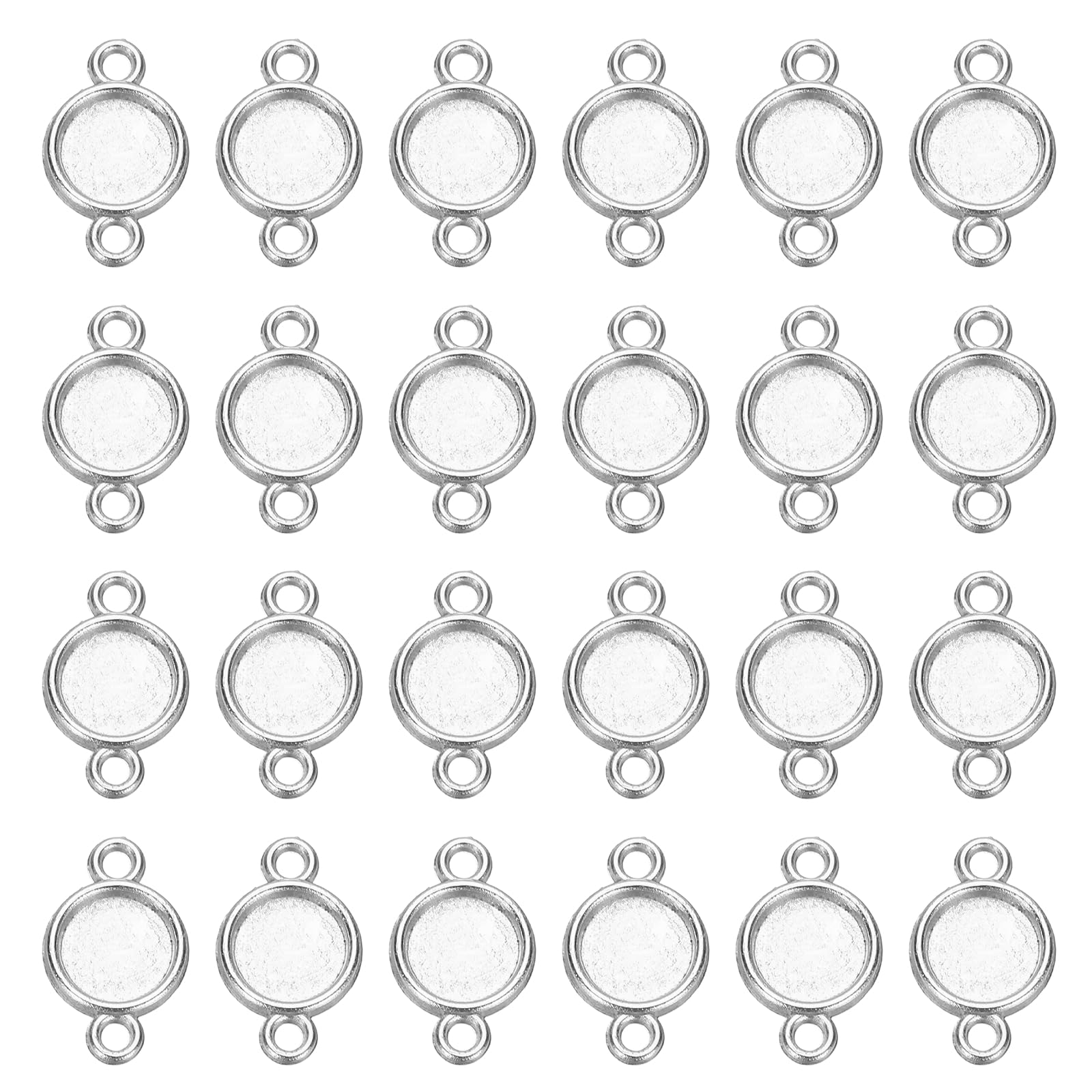 sourcing map 50 Pcs Round Blank Pendant Trays, 8mm Stainless Steel Bezels Connector Settings Flat Base with Double Loops for DIY Crafting Necklace Bracelet Jewelry Making Findings, White Gold