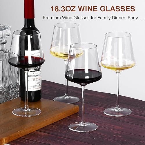 Miniatura 4 de Juego de 4 copas de vino de cristal borgoña de 25 onzas, juego de 4 copas de vino Morden de 18 onzas, con tallo alto para vino tinto y blanco, gran