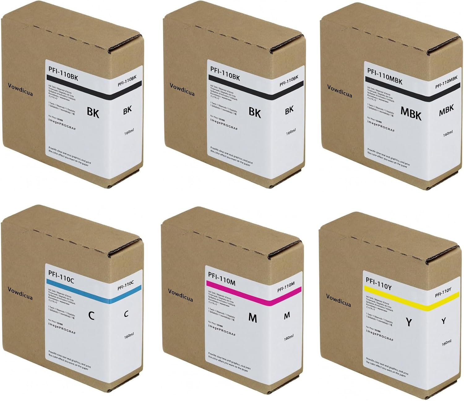 PFI-110 Ink Cartridges (6-Pack, 2BK/1C/1M/1Y/1MBK) Compatible PFI110 PFI 110 Ink Replacement for Canon imagePROGRAF TX-2000, TX-3000 and TX-4000 Printers