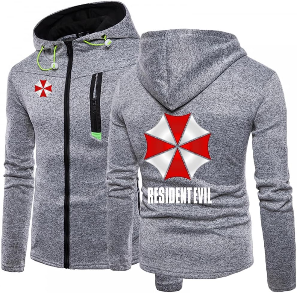 – Men's Solid Color Pullover for Resident/Evil/Umbrella Zip Up Hoodies Long Sleeve Casual Sweatshirts with Pocket-Light Gray||M