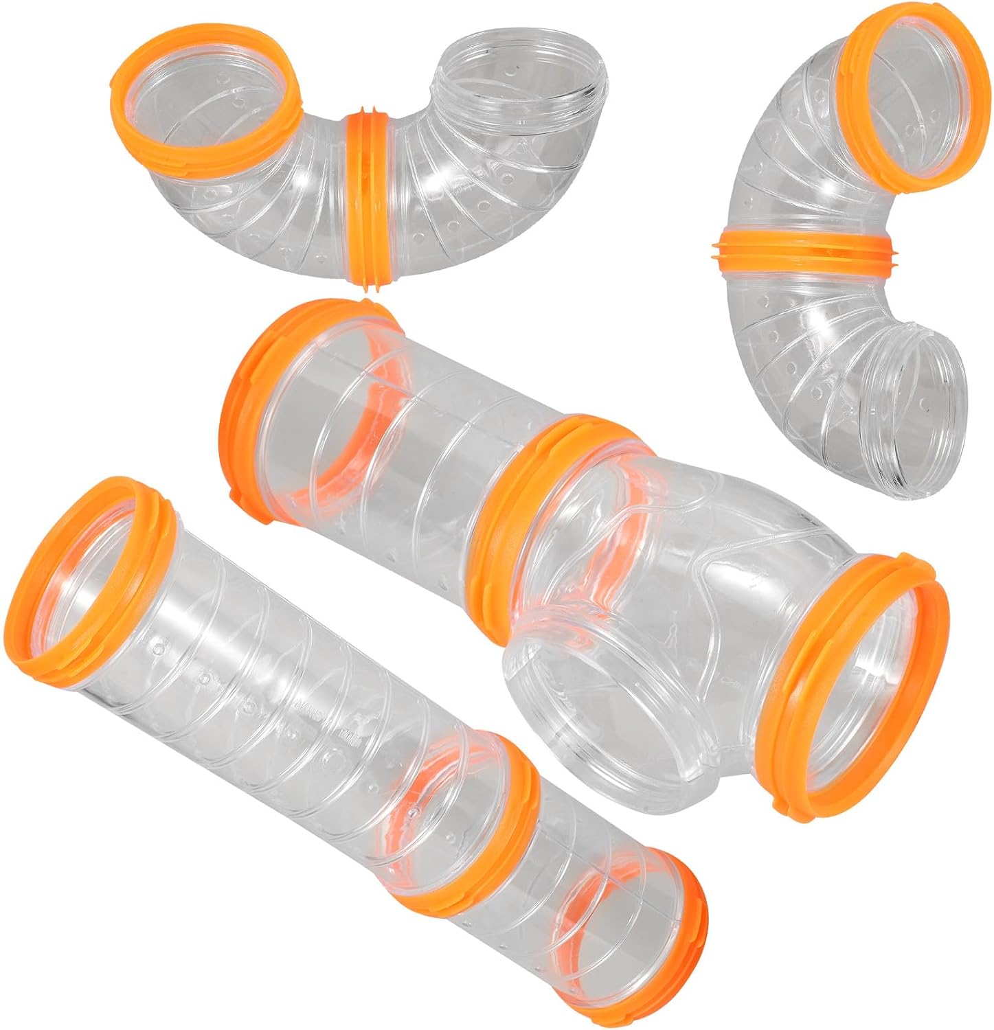 Hamster Tube Kit DIY Guinea Pig Cage Tunnel Set White and Orange Connectors, Small Animal Maze Tubes for Pet Rats and Hamsters Cage Accessories
