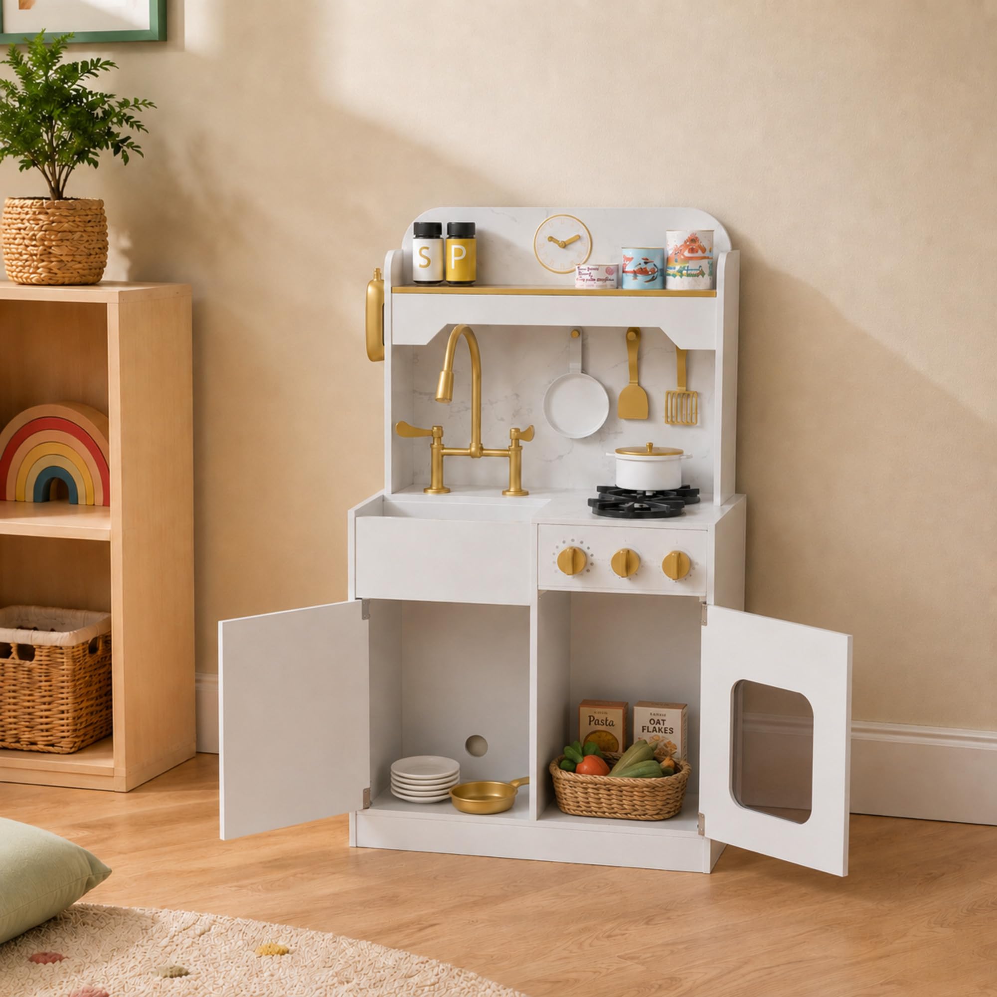 Teamson Kids Petite Versailles Classic Play Kitchen con accessori, bianco