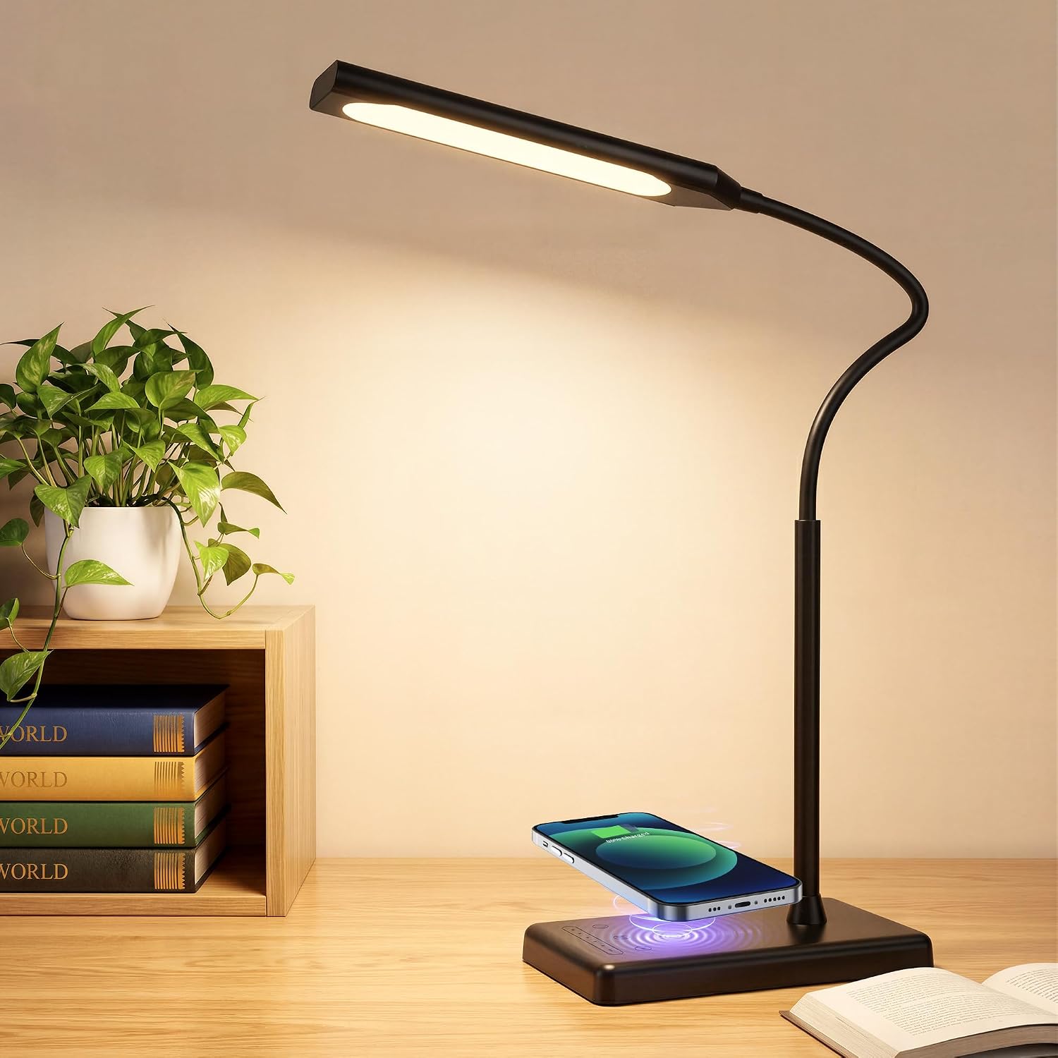 LED Desk Lamp for Office Home, Wireless Charger Desk Lamp