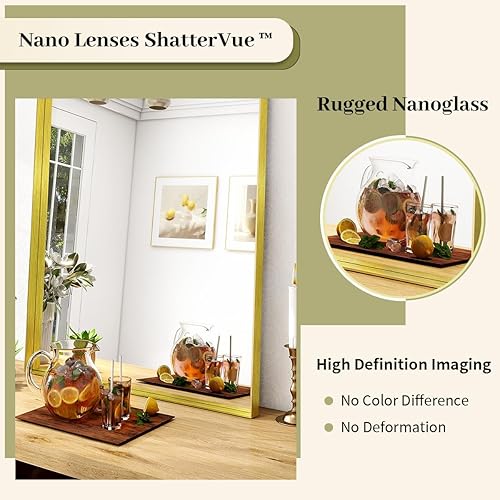 Miniatura 4 de BEAUTYPEAK Espejo de baño de 20 x 30 pulgadas para pared, moderno espejo dorado con marco profundo, espejo rectangular montado en la pared para