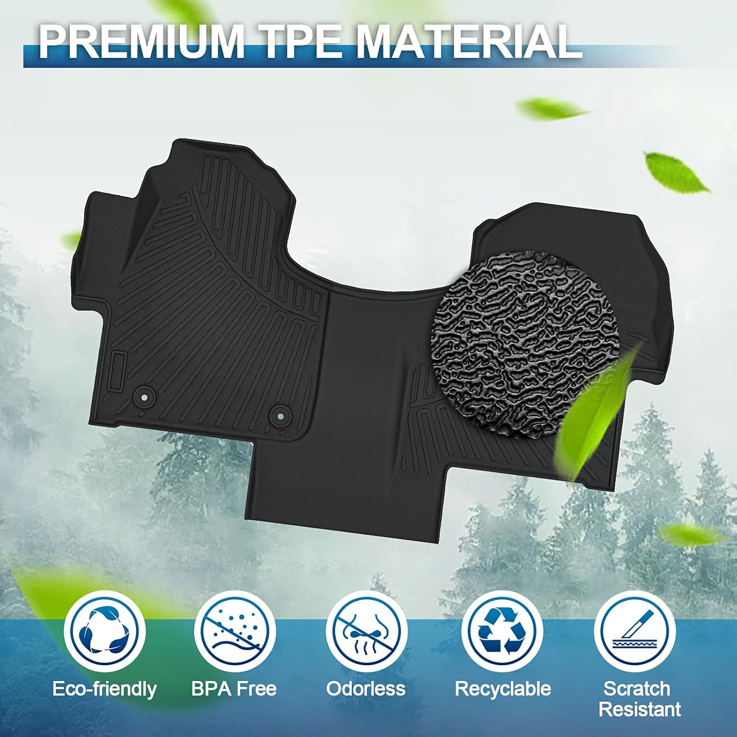 Peleus Floor Mats for Mercedes-Benz Sprinter 2500/3500 2025-2019,Only Fit Cargo Van,All Weather TPE Rubber Custom Fit Liners for 1st Row Bucket Seats,Mercedes-Benz Sprinter Accessories