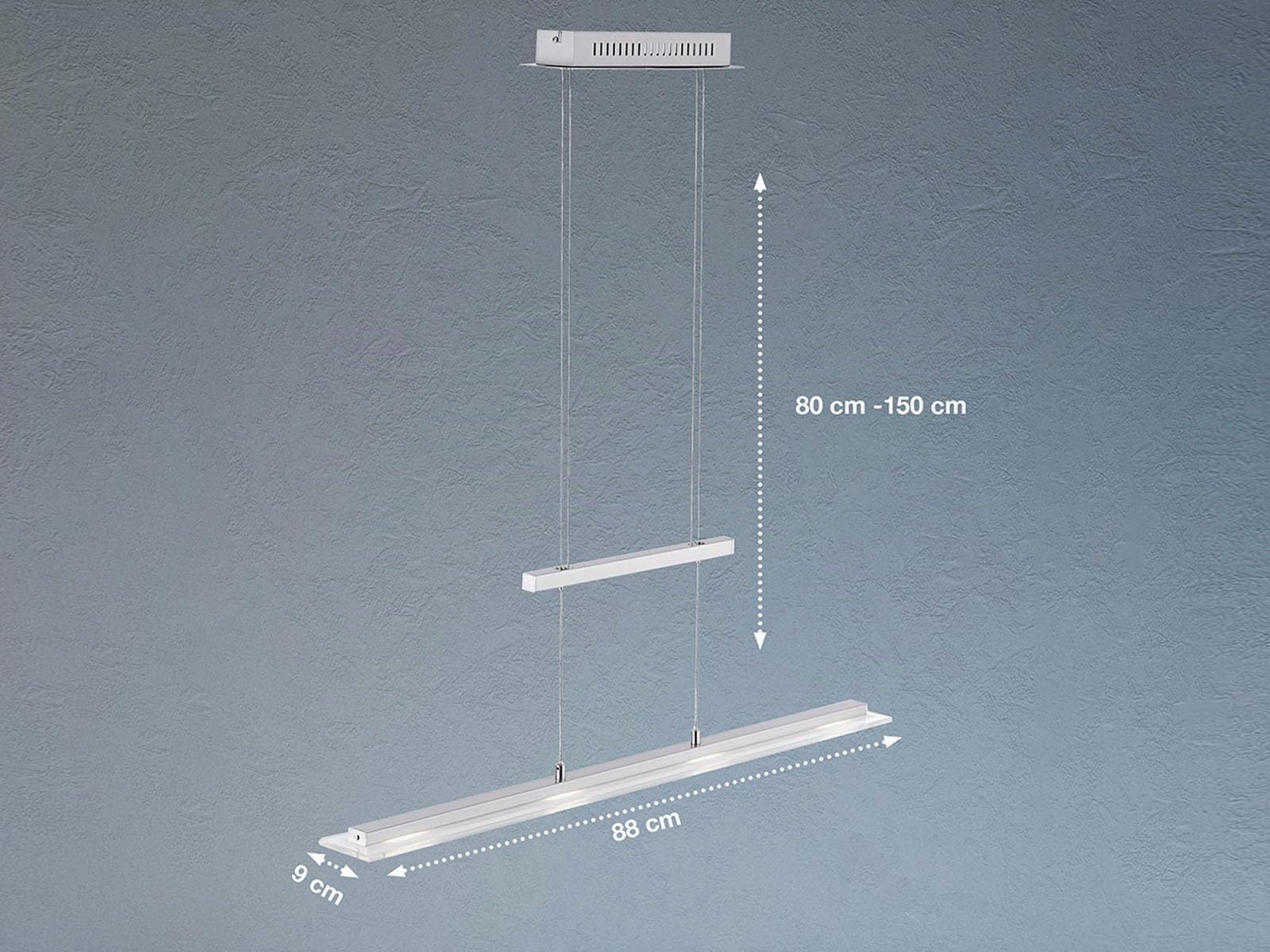 Fischer & Honsel Pendelleuchte Tenso TW 4x LED 5,0 Watt, nickelfarben, 3 Stufen CCT, höhenverstellbar, stufenlos dimmbar, 211224, 88 x 9 x 150 cm (LxBxH) , 1600 lm, 2700 K / 3350 K / 4000 K