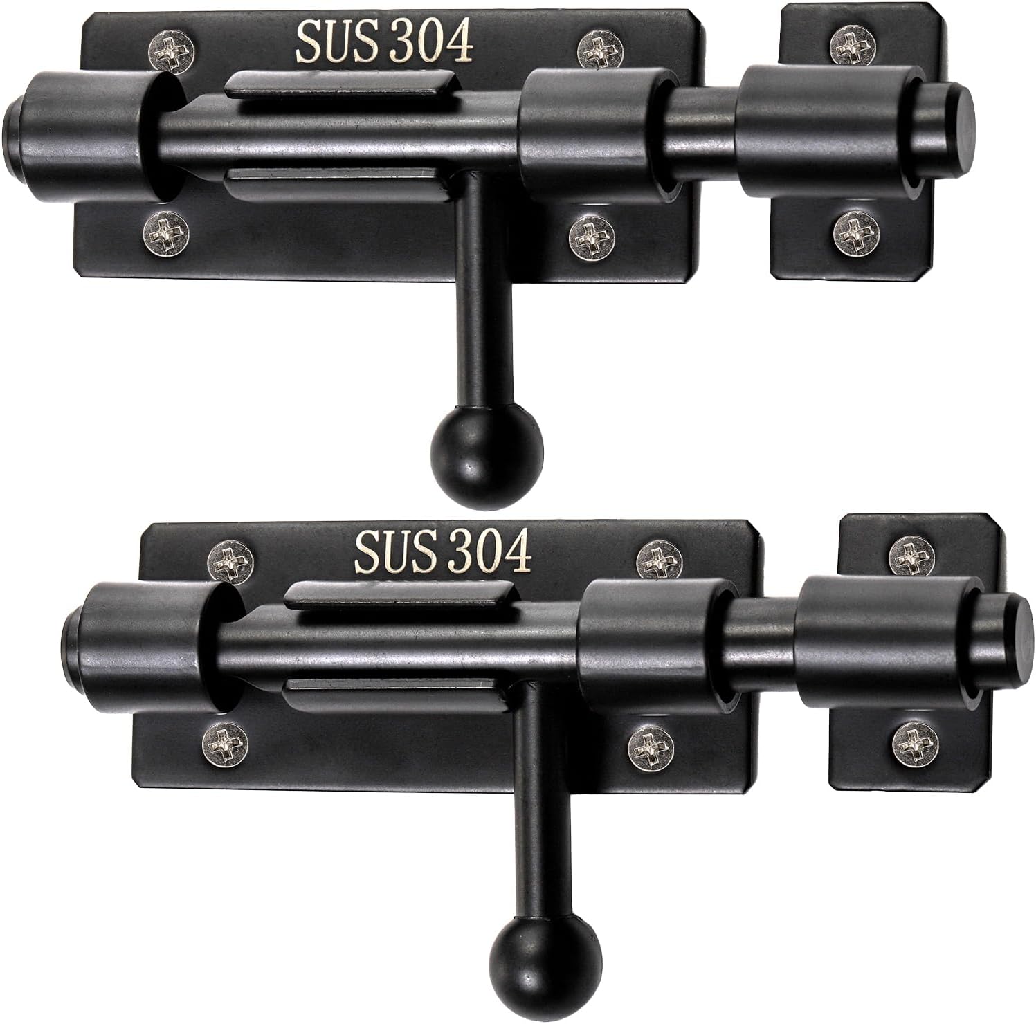 WRINGKIT 2 Pack Slide Bolt Latch, 304 Stainless Steel 4 Inch Door Bolt Latch with Padlock Hole, Black Barrel Bolt Gate Latch Heavy Duty Safety Bolt Locks for Wine Cabinet, Garage, Closet Door