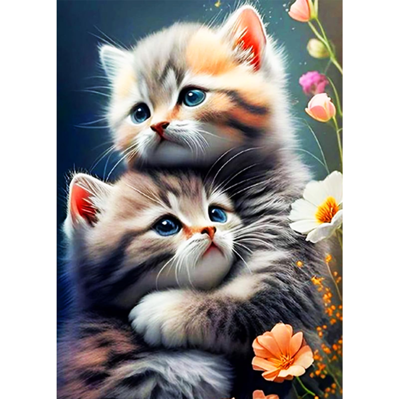 Diamond Painting Kit Completo 2 Gatitos Cuadros Diamantes,Animales y Flores Pintura Diamante 5D 30x40 cm,Diamond Painting Kit para Adultos Niños,Decoración Hogareña