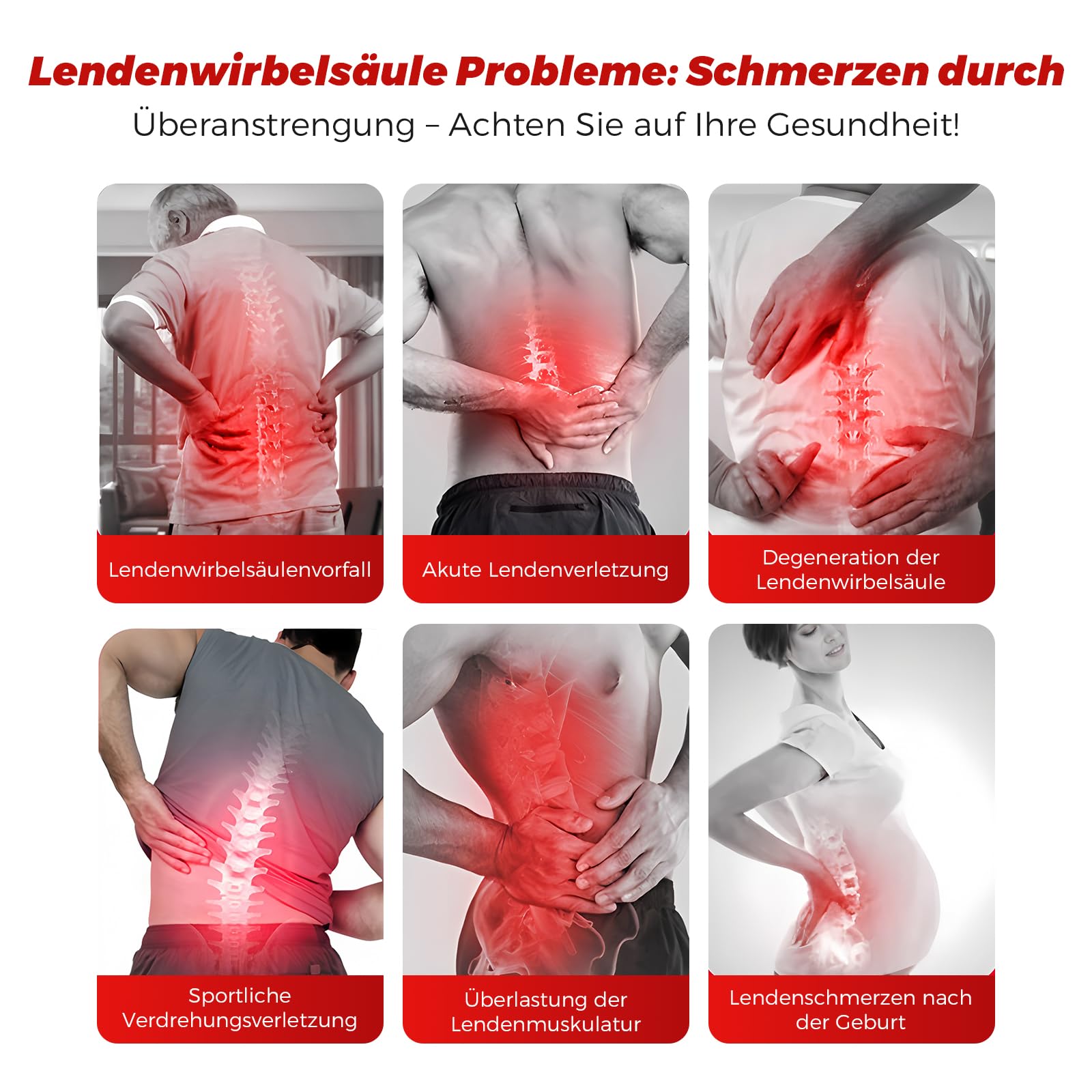 Lenden-Zugmassagegerät mit Wärme, Vibration, Krümmungsfunktion, Rückenmassagegerät mit Wärme & EMS-Impuls, Lendenwirbel-Zugmassagegerät mit Vibration, Luftkissen-Hub & Fernbedienung