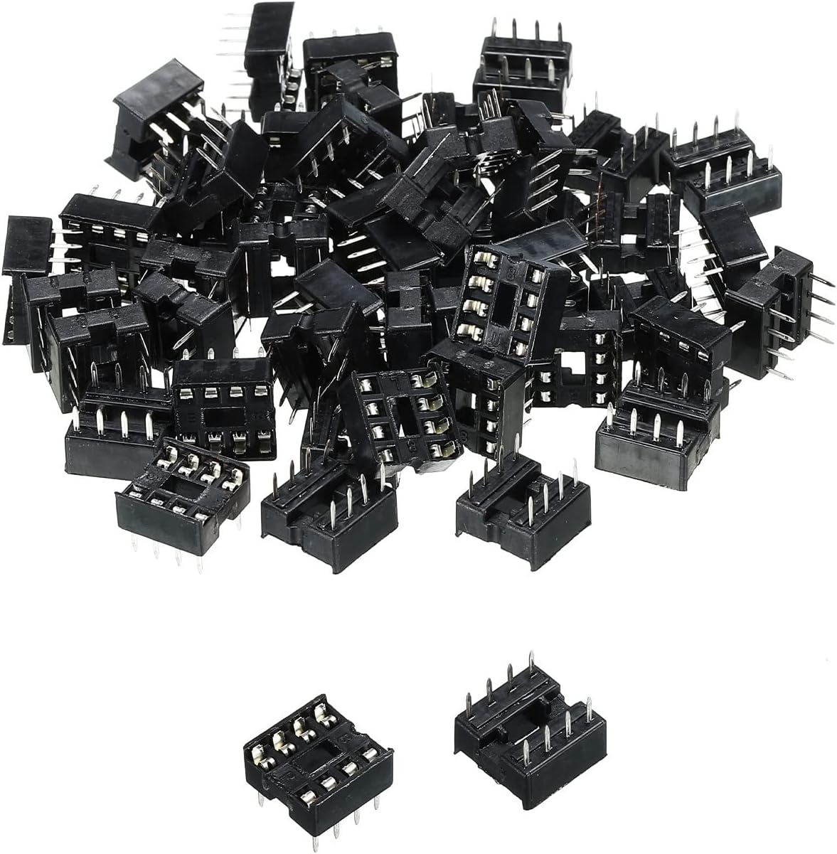 sourcing map DIP IC Chip Socket Adapter Flat Pin 8P 2.54mm Pitch IC Socket for PCB Board Chip, 50 Pack