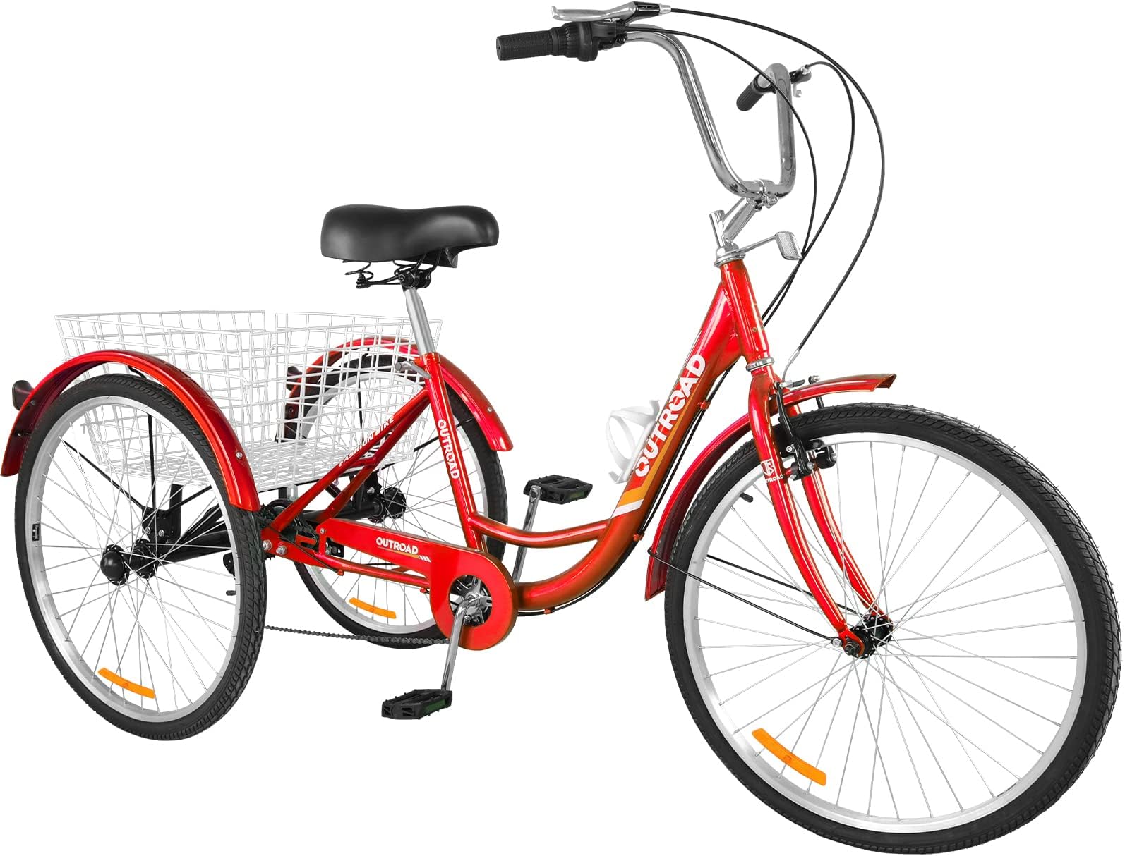 7 Speed Adult Tricycle, 26 Inch 3 Wheel Bikes with Large Basket, Cruiser Bike for Women/Men/Seniors, Adult Trike for Outdoor/Shopping/Recreation/Picnic (Red)