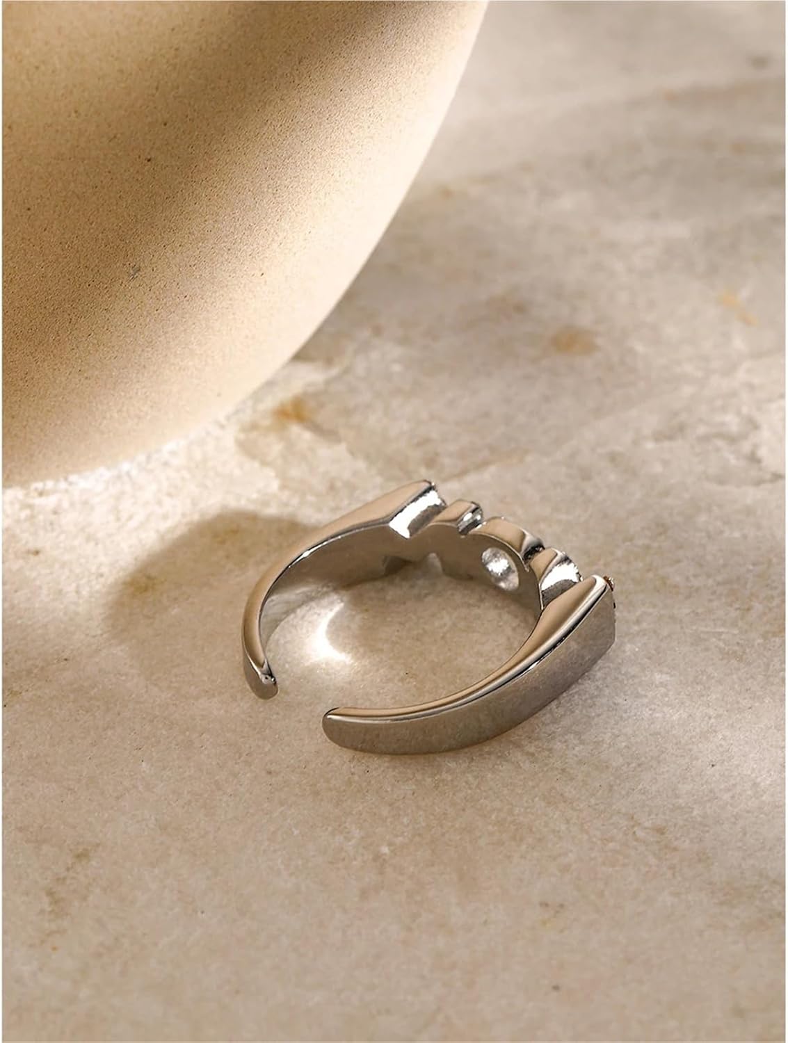 Cubic Diamonds Stainless Steel Metal LOVE Letter Design Opening Ring Jewelry Party Gift 1Pcs