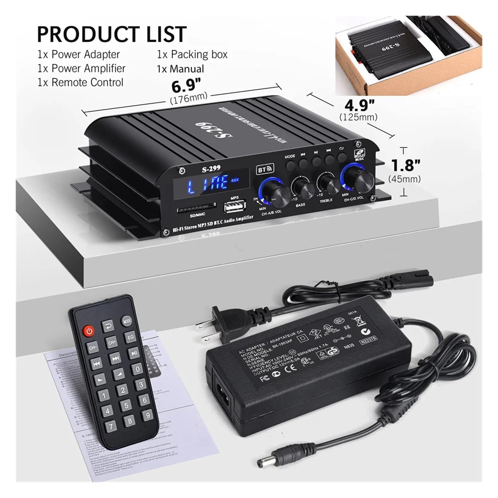 Amazon.co.jp: アンプ S-299 デジタルパワーアンプ 4.1 チャンネル