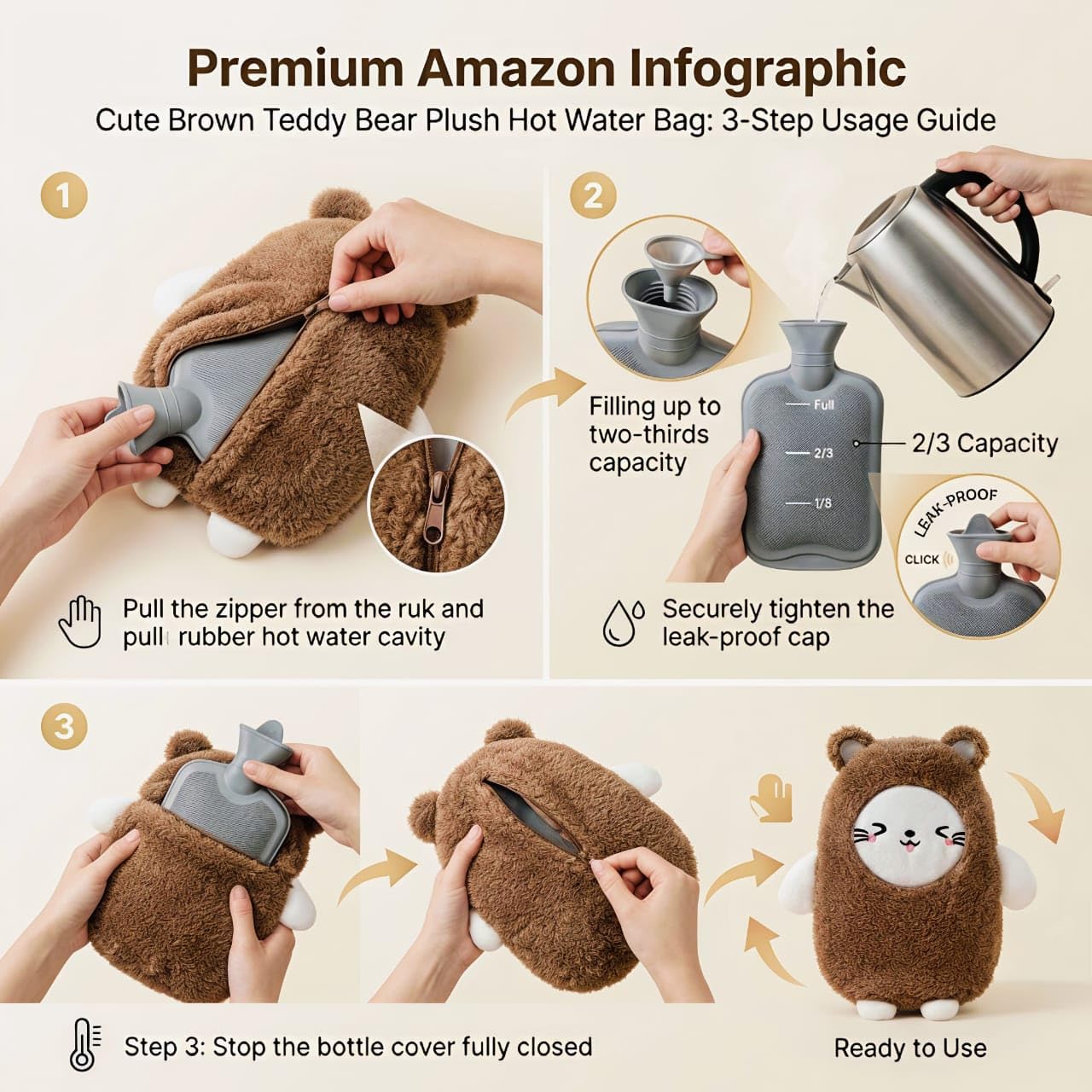 TGOPIT Hot Water Bag with Cute Cartoon Design Soft Cover for Pain Relief, Heating Bag, Heating Pad Hot Water Bottle & Rubber Bottle for Hot Water Bag for Pain Relief- 500 ML (Multi) 4