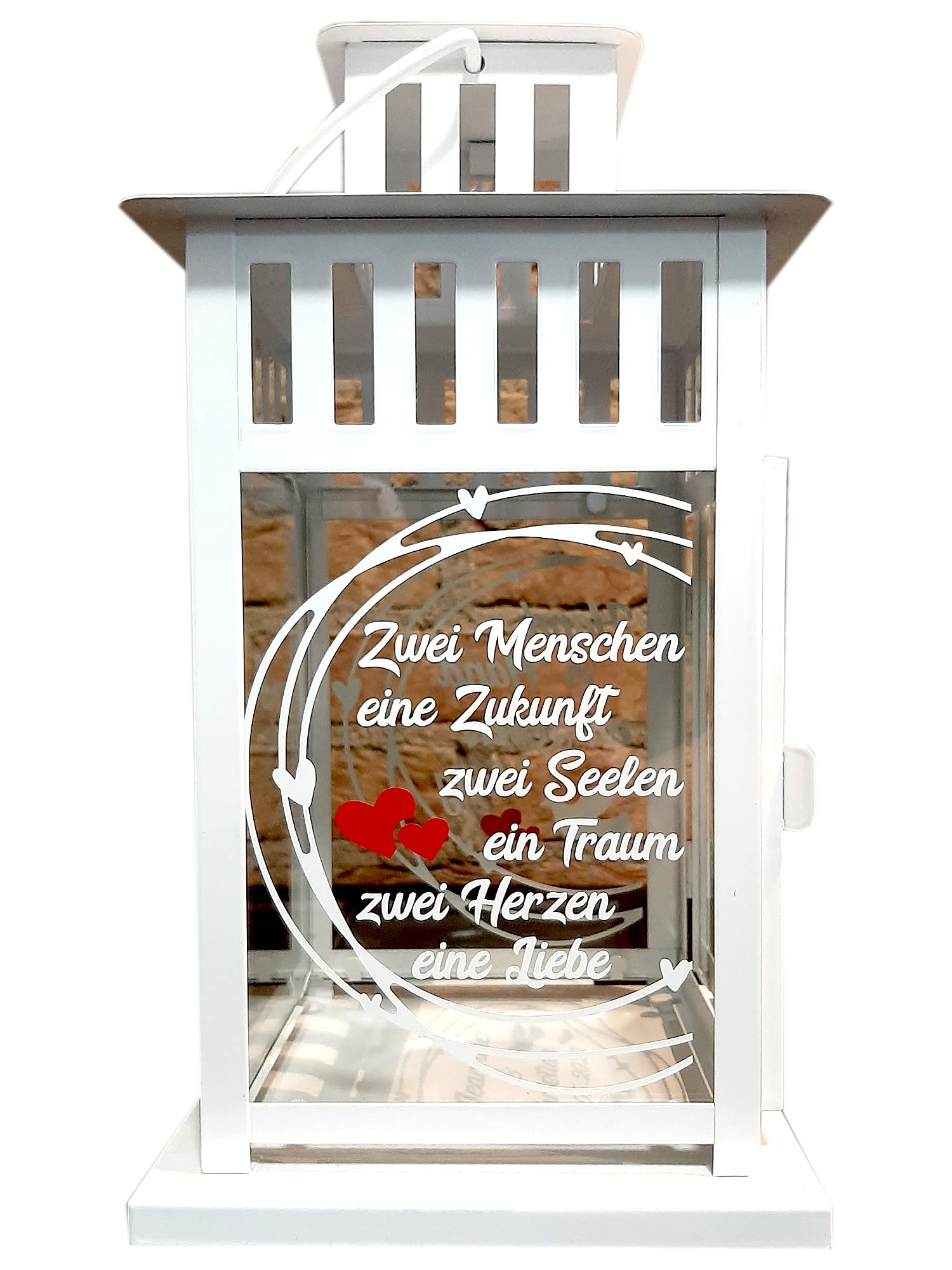 Hochzeitsgeschenke für Brautpaare Laterne Hochzeit personalisiert mit Namen und Datum (Glück rot)