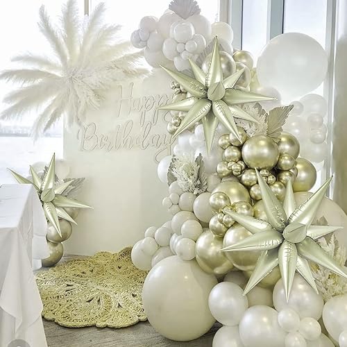 Miniatura 6 de Moukiween 60 globos de estrella color crema, globos de papel de aluminio de estrella de explosión de 12 puntos para cumpleaños, baby shower,