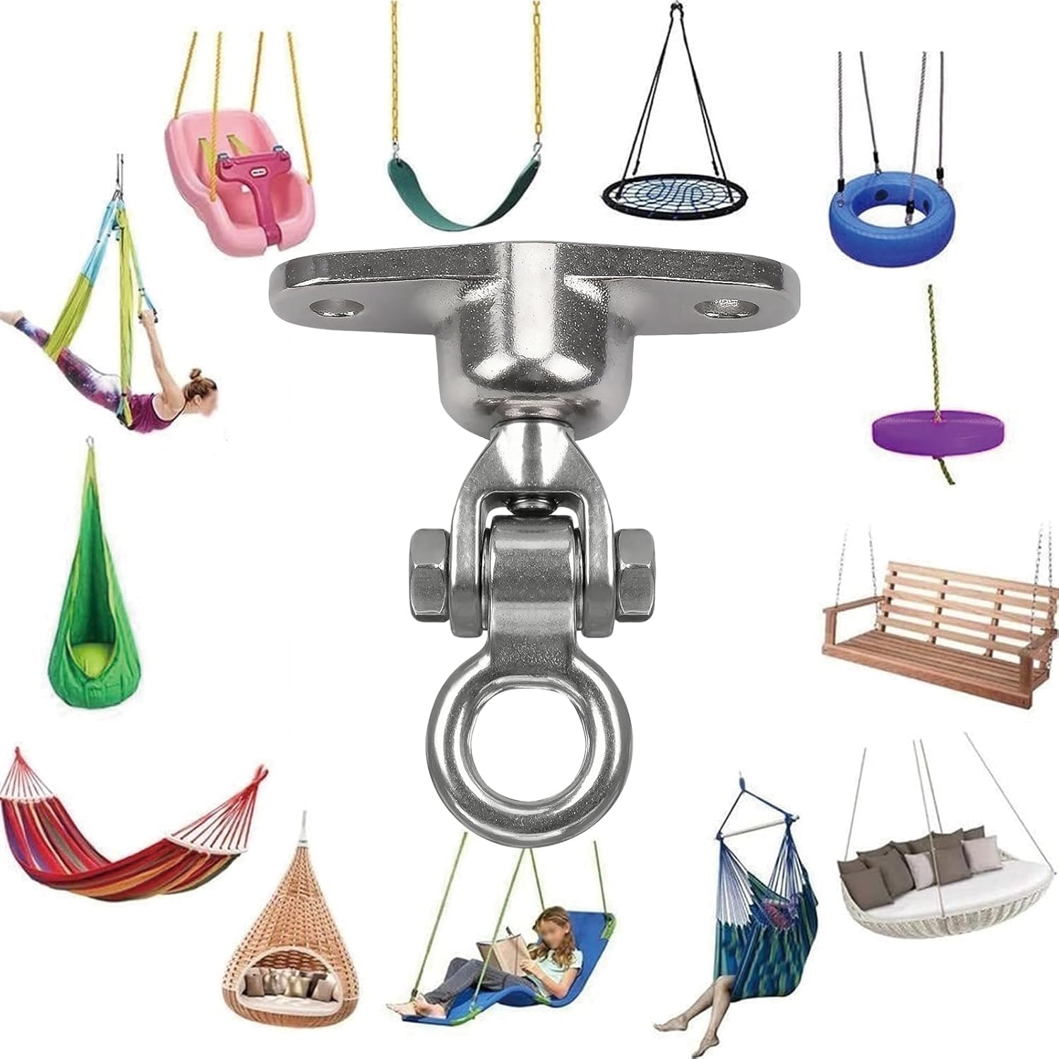 Heavy Duty Swing Hanger for 1500 LBS Capacity Hammock Hanger 360+180 Swivel Stainless Steel Swing Hardware Accessories for Porch Playground Yoga Heavy Bag