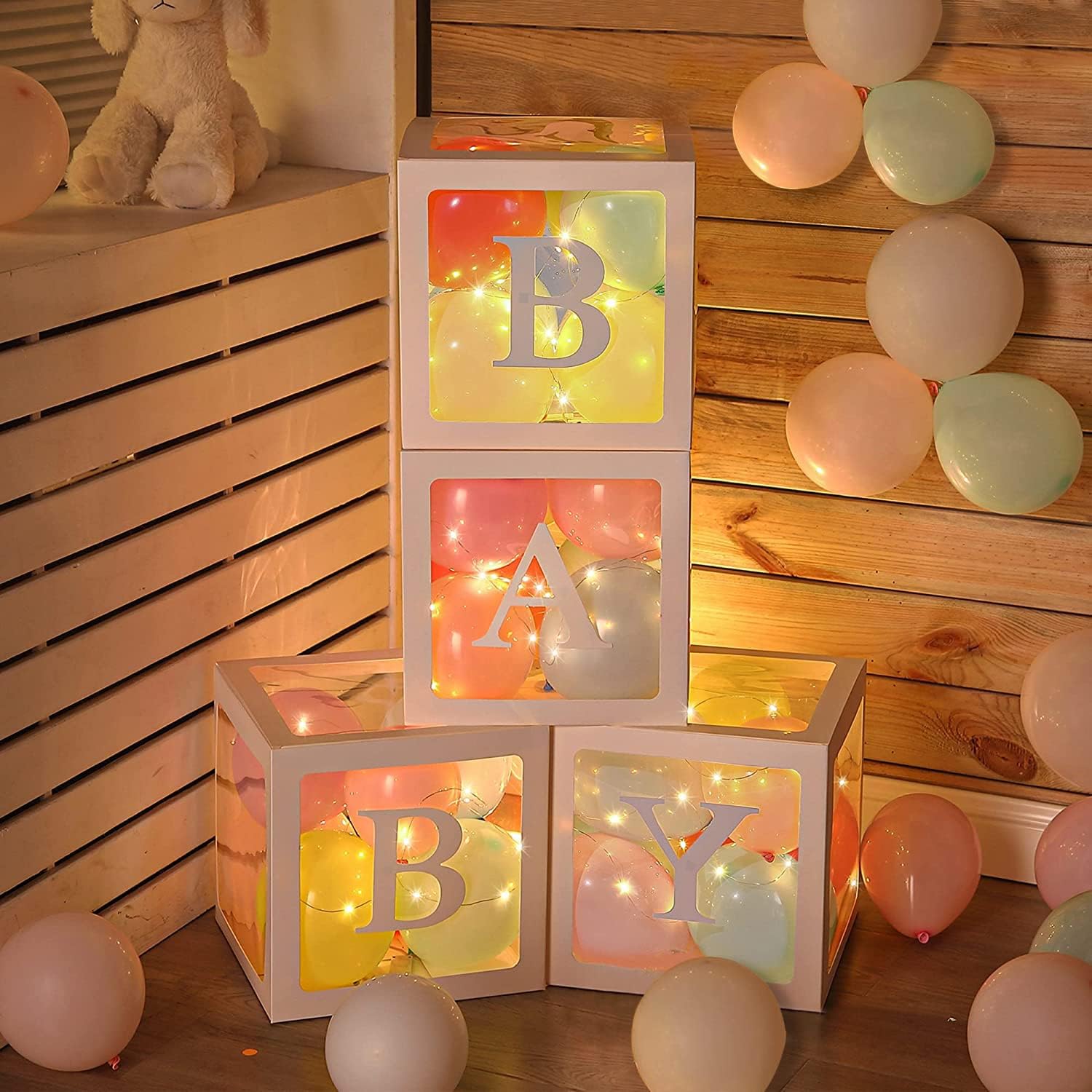 AMFIN® Box Baby Boy/Baby Shower Decoration Items/Welcome Baby Decoration/Baby Box for Decoration/Baby Box Balloon - (Pack of 33)