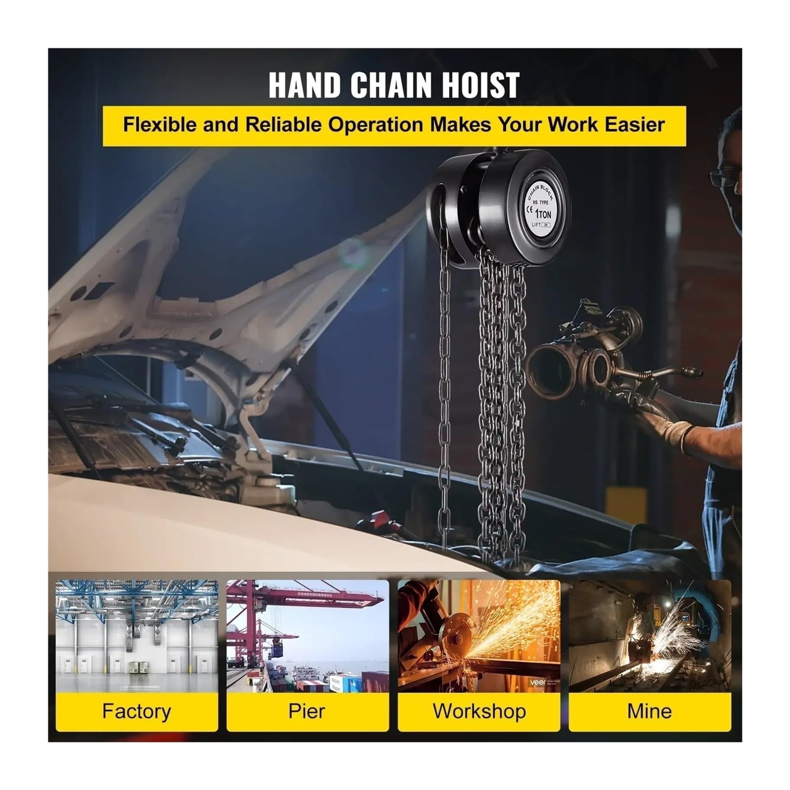 Anhängerwinde, Handkettenzug, 1 Tonne/10 Fuß Kettenblock, manueller Hebezug mit Stahlkonstruktion in Industriequalität