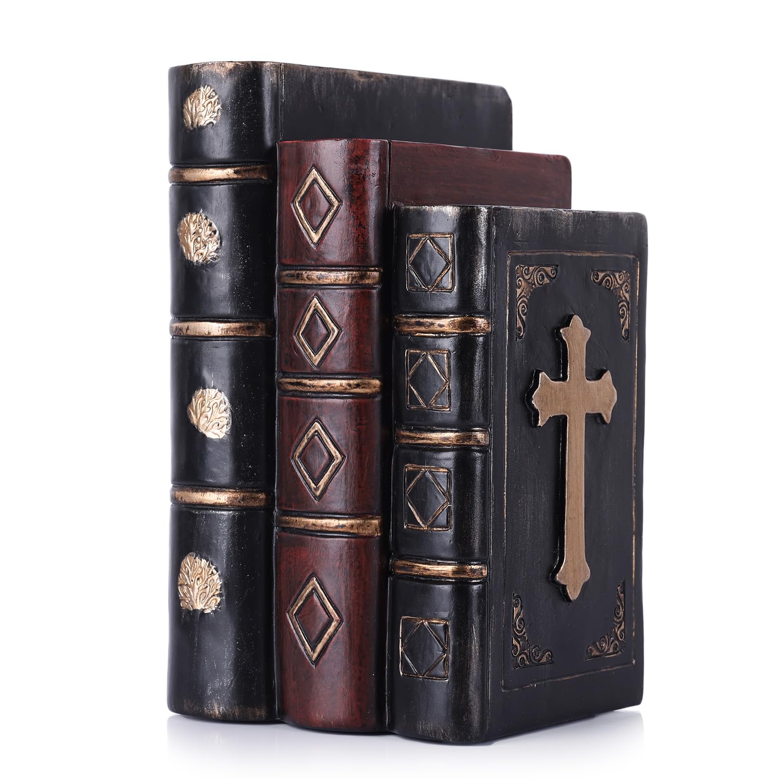 Sujetalibros de libros falsos en resina vintage negra de 17 cm para estanterías