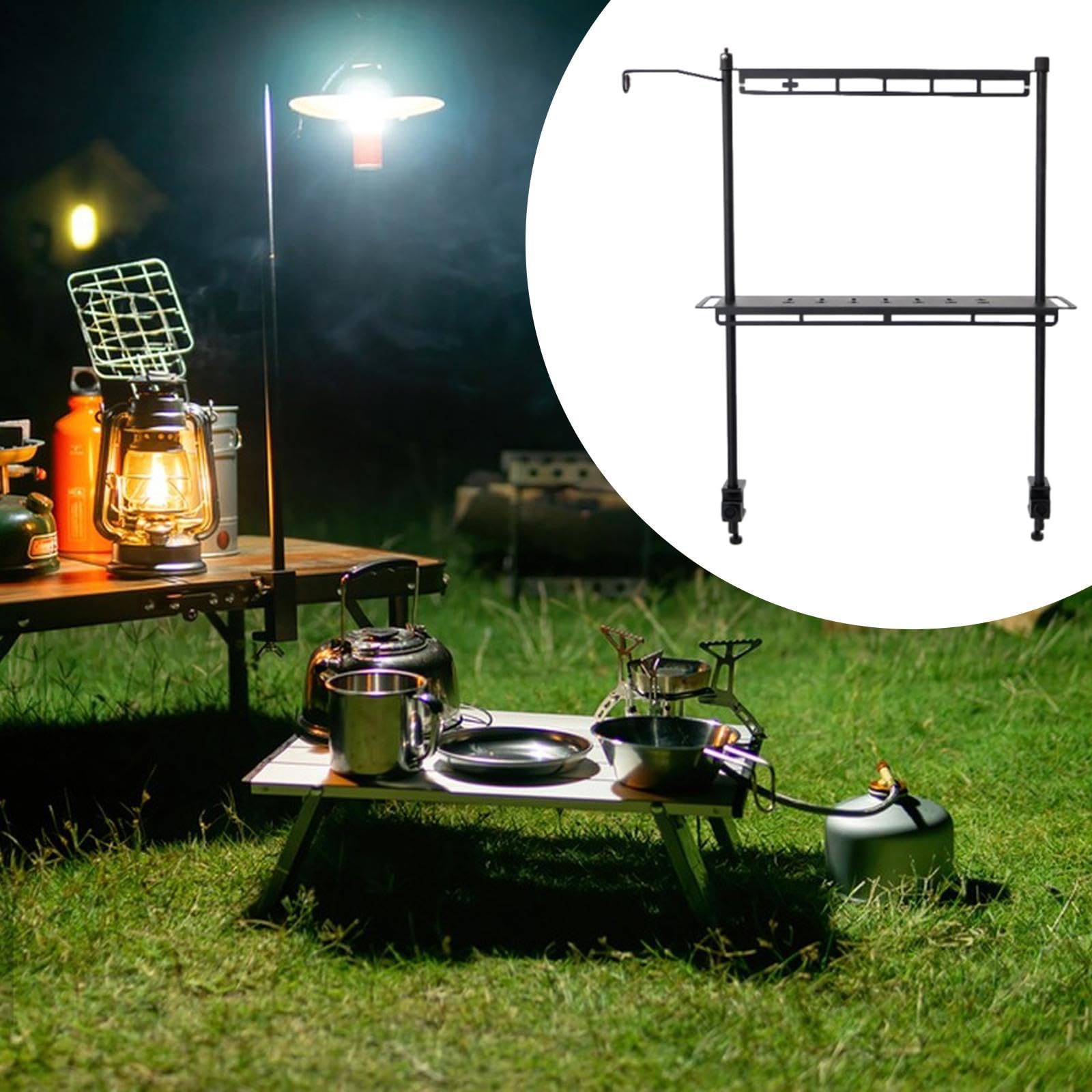 jojomis Camping Lantern Stand with Table Clamp Stable Versatile Desktop Storage Rack for Travel Backpacking Hiking BBQ Picnic