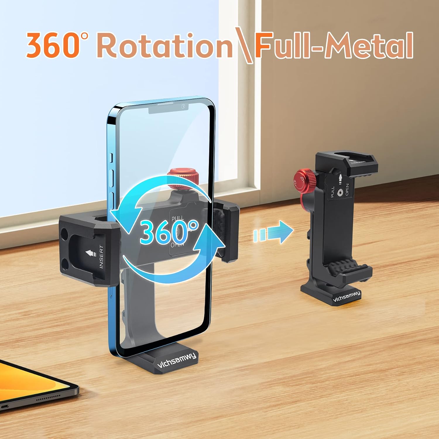 Metal Phone Tripod Mount with 3 Cold Shoes & 1/4" Arca Port, 360° Rotation Cell Phone Tripod Adapter for iPhone,Samsung & All Android Smartphones, Phone Stand Holder for Photography & Video Recording