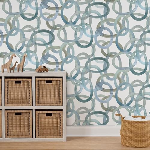 Miniatura 10 de Spoonflower Removable Wallpaper Swatch - Watercolor Rings Blue Rings Modern Graffiti Circles Ovals Ocean Nautical White Background Custom Pre-Pasted