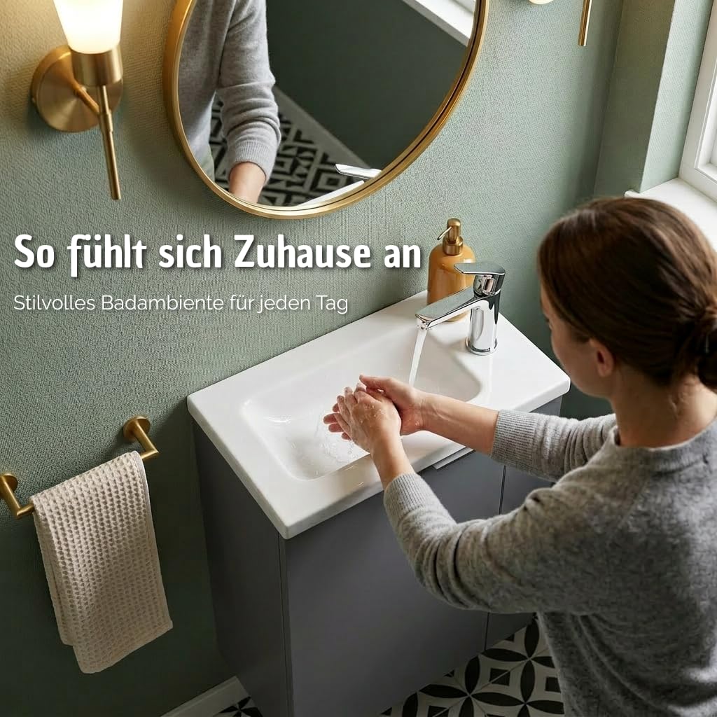 BadeDu UMEA Gäste WC Waschtisch Set 50 cm Anthrazit matt – Waschbeckenunterschrank mit Gussmarmor Waschbecken Weiß – platzsparender Waschtisch für kleines Bad & Gäste WC