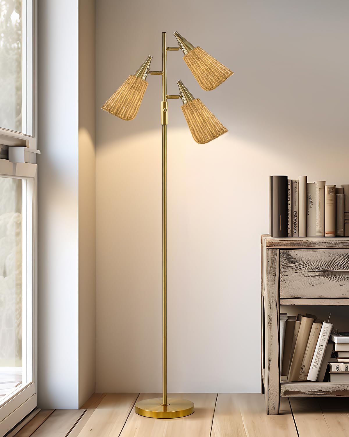 G-SAFAVA 63" Modern Gold Floor Tree Lamp with 3 Light Source Standing Tall Pole Lamps with 4-Segment Knob Switch for Living Rooms, Bedrooms, Home, Office