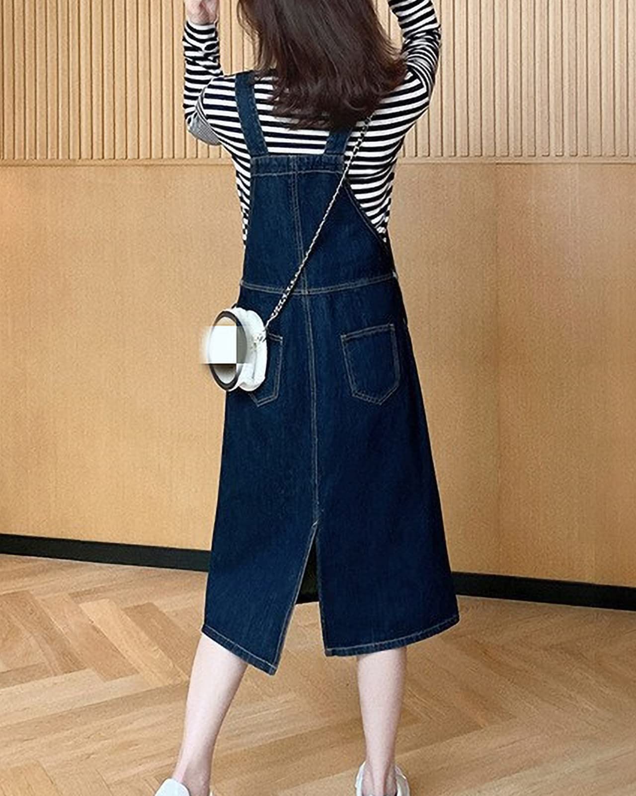 Vestido Peto Vaquero Mujer Corta Denim Dungarees Vestido Monos Peto de Falda con Bolsillos
