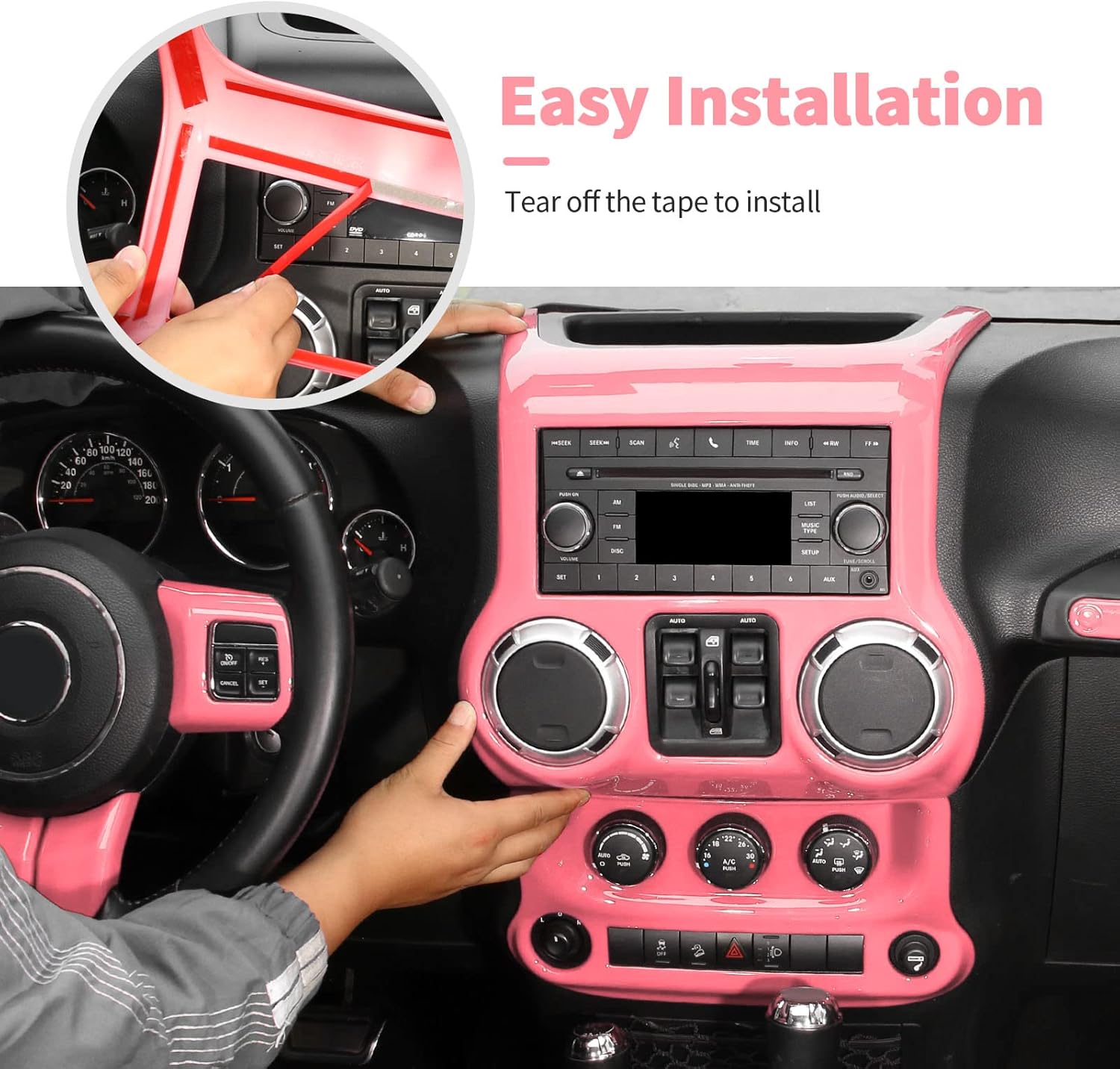10PCS Full Set Interior Trim Kit for 2011-2018 Jeep Wrangler JK JKU,Center Console Trim, Dashboard Conditioning Switch Co-Pilot Handle Armrest Box Gear Shift Cover Trim(Pink)