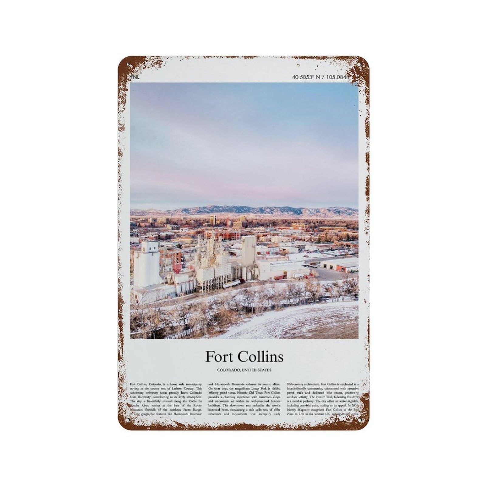 xiaoxiaoshen Fort Collins Colorado, United States, USA City Scenery Wall Decor Art Metal Tin Poster Modern Home Decor Art Home Bar Shop Decorations Vintage Sign 30x20cm